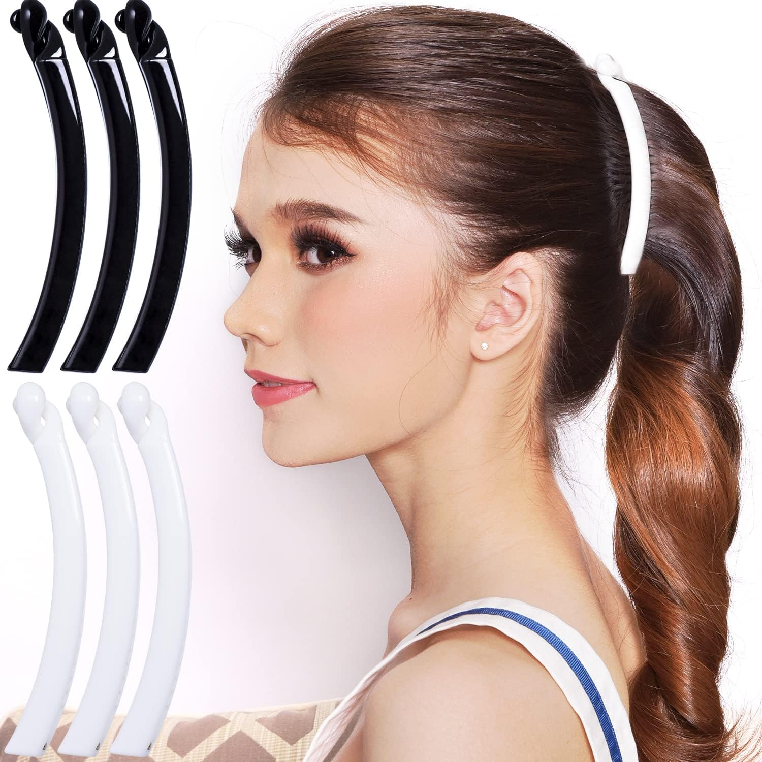 RC ROCHE 6 Pcs Banana Hair Clip Thin Hair Fine Ponytail Maker No Slip Small Claw for Women Secure Grip Jaw Clamp Cute Strong, Medium Clear Brown and Black