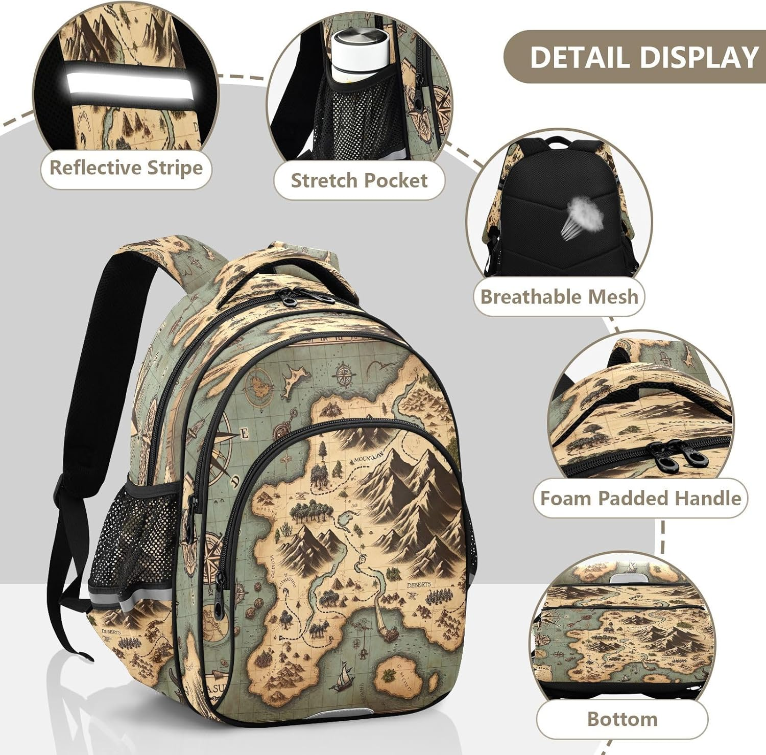 RPLIFE Backpack for Kids Ages 3-8, Game Treasure Map Elementary Kids Backpack, 15 Inch