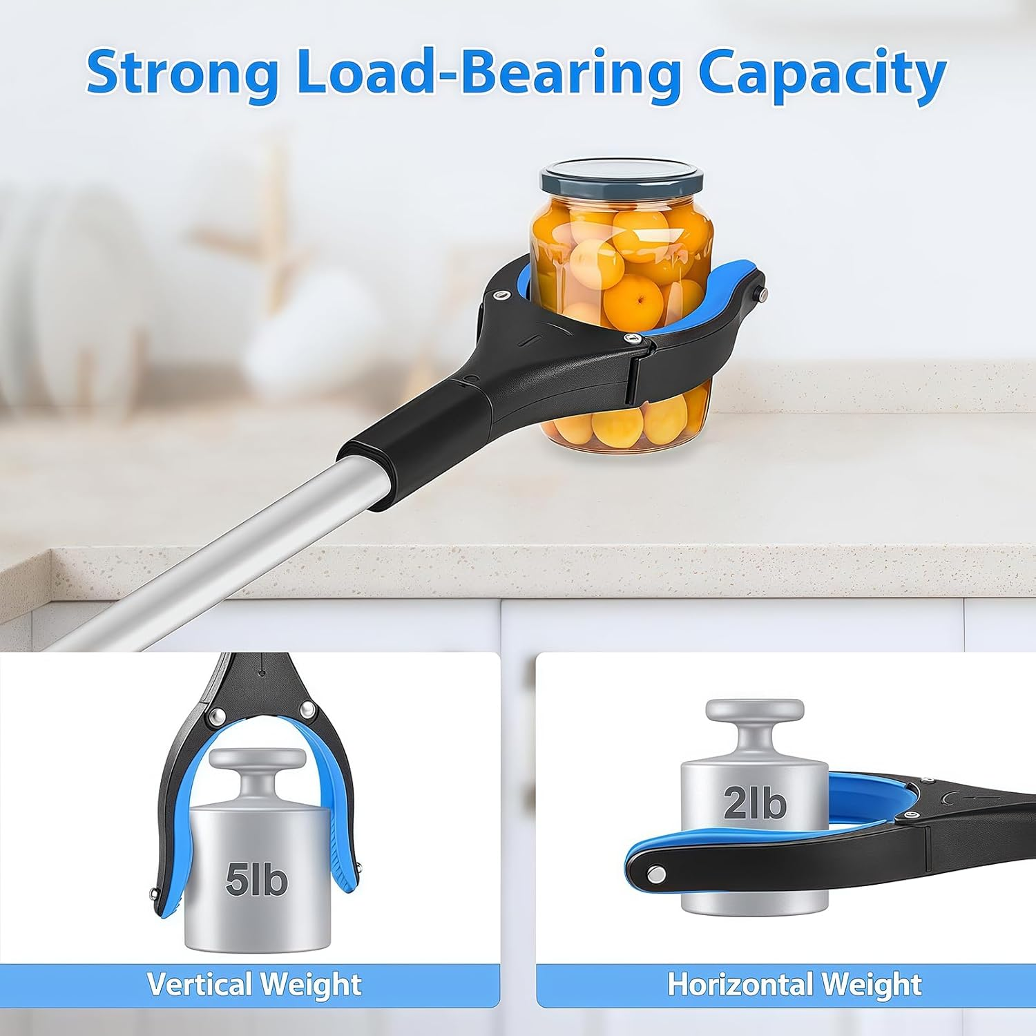 Reacher Grabber Tool，32" Foldable Trash Picker for Elderly Garb Reaching Tool ，Elderly Assist Arm Extension Too Foldable Reacher Grabber Pickup Tool with 360&deg; Rotating Jaw & Magnets(Blue) image number 1