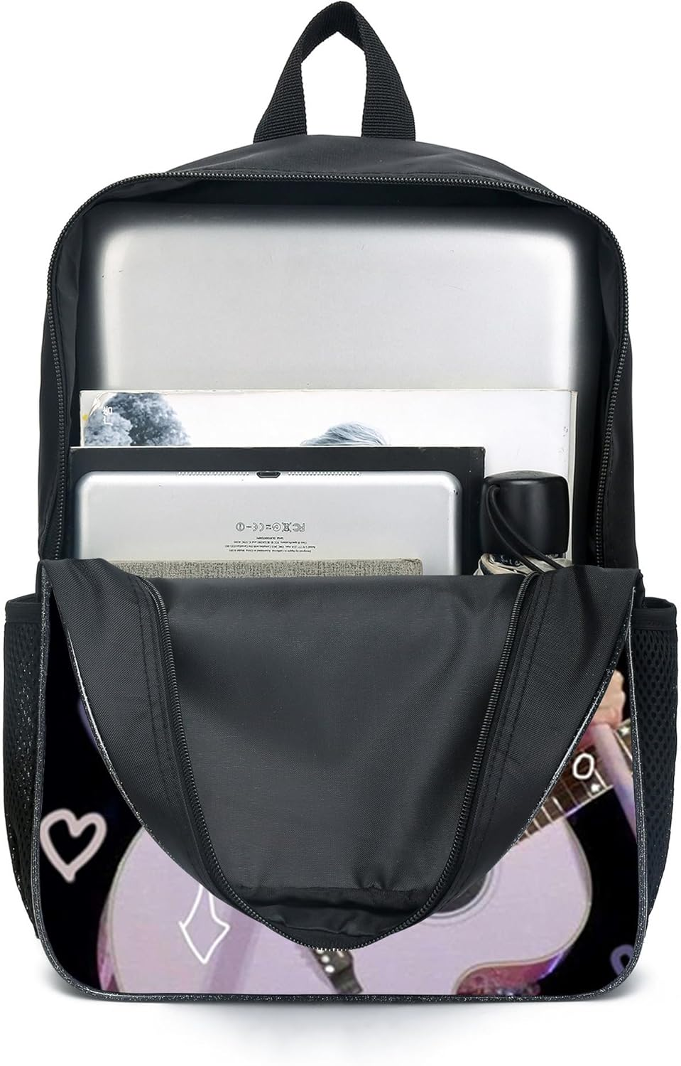 3Pcs Singer Music Lover Backpack Set with Keychain,16In 3D Printed Lunch Bag High Capacity Schoolbag Boy and Girl Schoolbag., Black, 16In image number 1