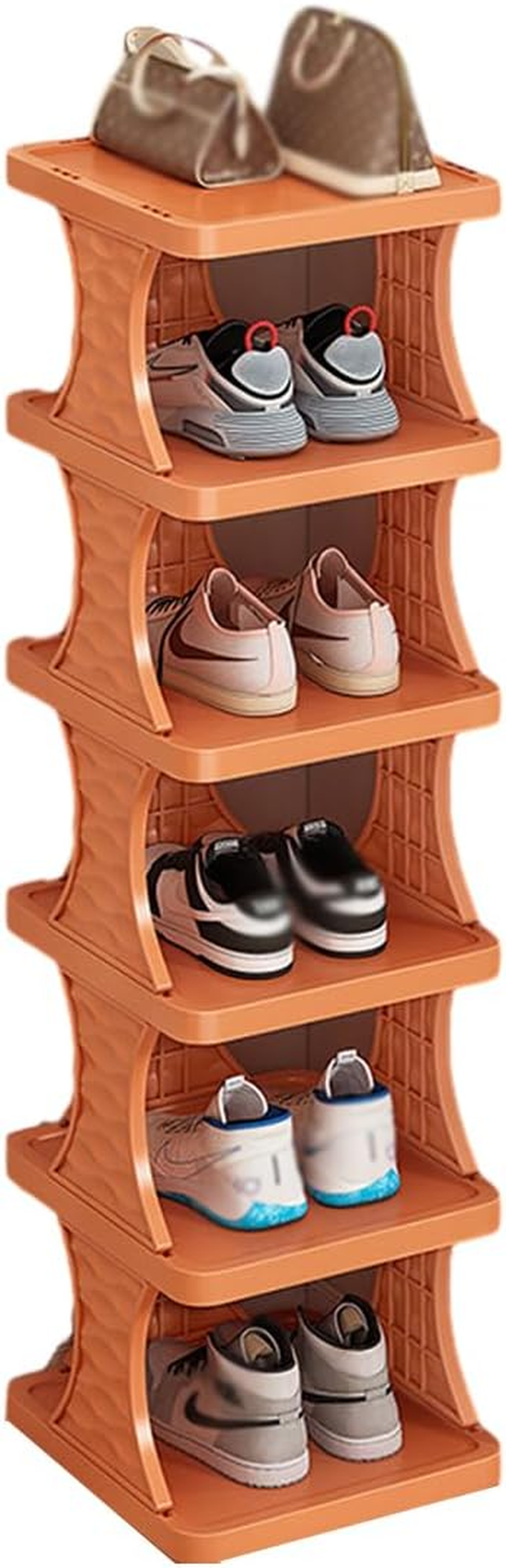 AIMALL Multi-Layer Folding Shoe Rack, Compact Narrow Design for Home Entrance, Dormitory, Corridor, with Stable Load Bearing, Easy Assembly, Blue/Orange/White