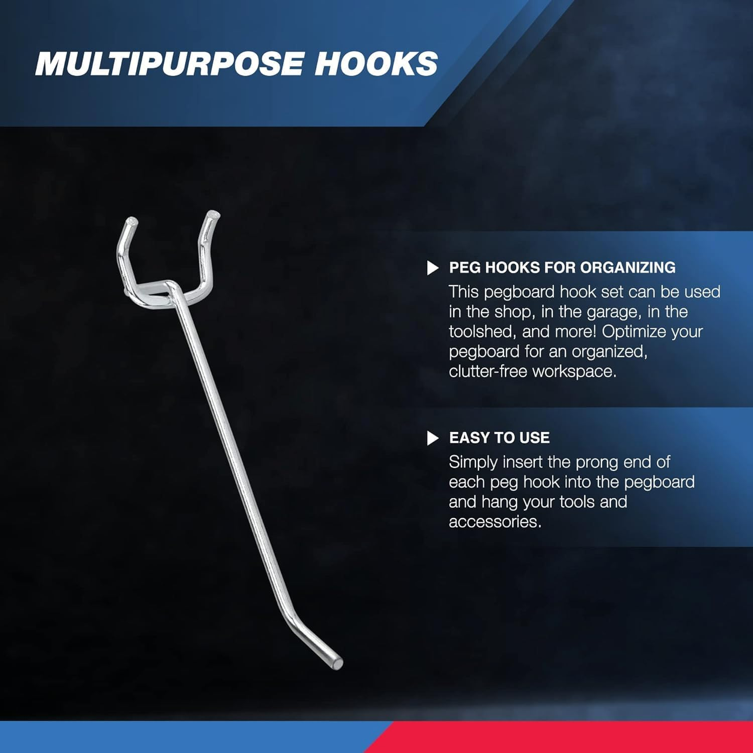 Neiko 53100A 4-Inch Pegboard Hooks and Organizer Assortment 50-Piece Value Pack image number 3