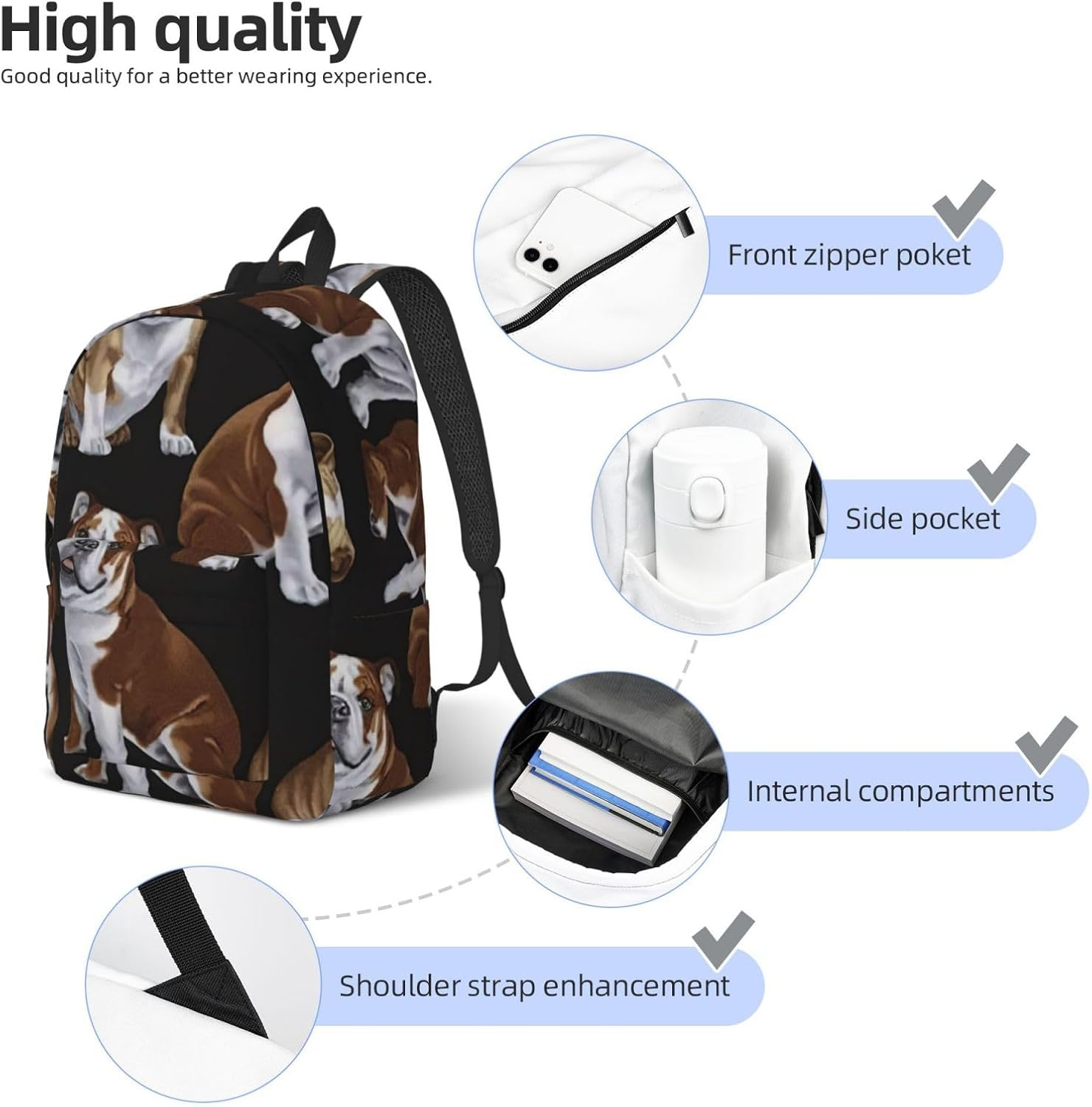 WURTON English Bulldogs Print Canvas Backpack &Acirc;&euro;&ldquo; Versatile Back Pack for All Unisex Work, Hiking Canvas Rucksack image number 1