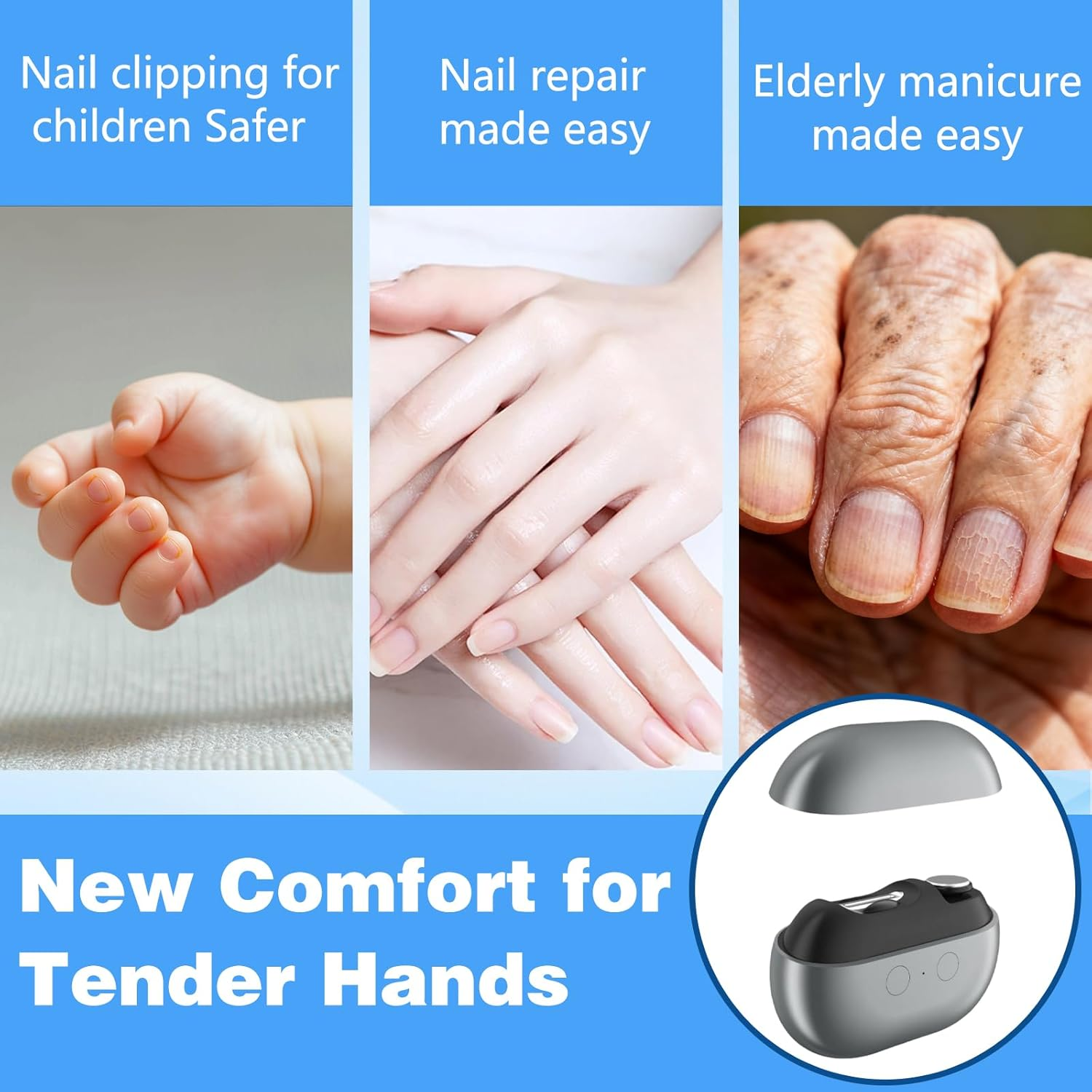 Easyclip Smart Nail Clipper, 3-In-1 Easy Clip Smart Nail Clipper, with LED Light, Nail Scraps Storage and Polishing, for Seniors, Kids(Gray) - Gray image number 3