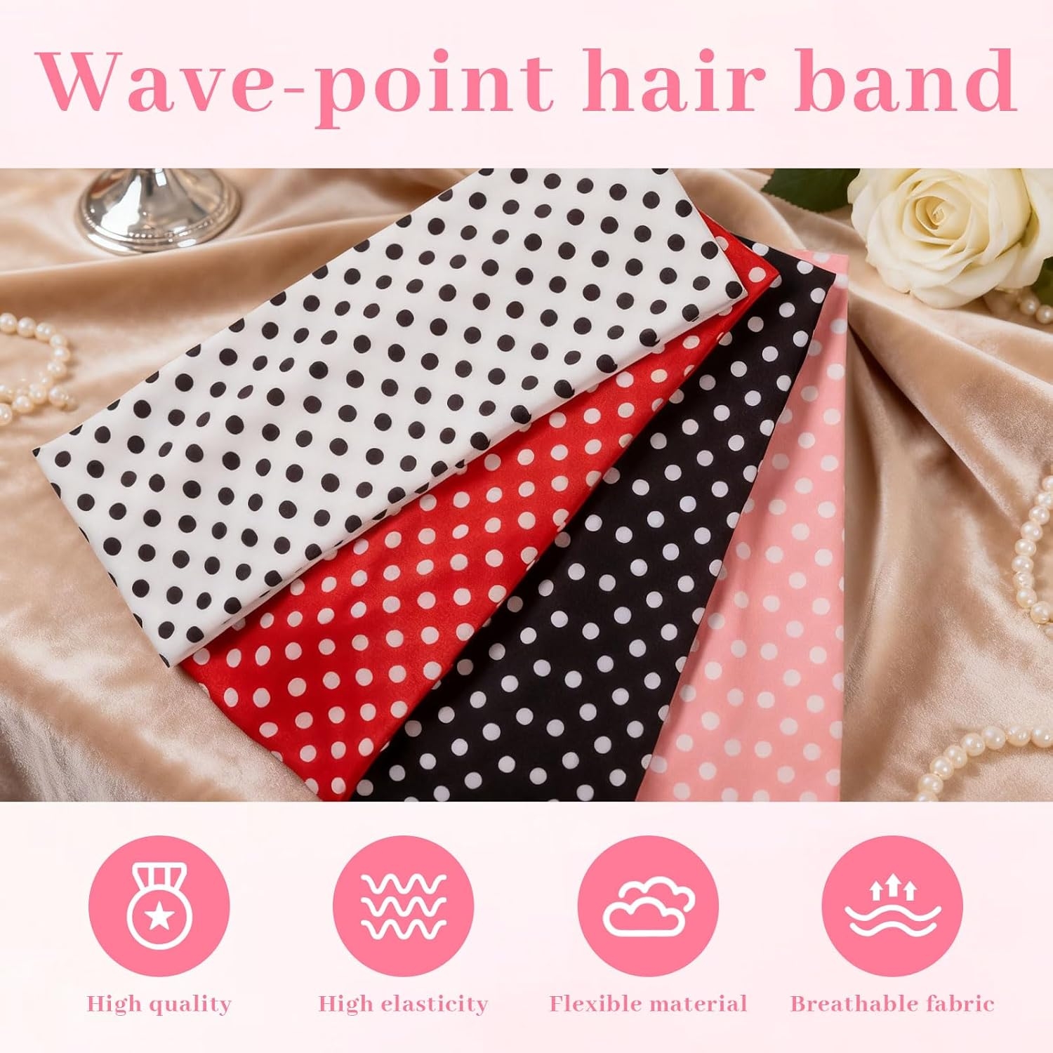 Xanthelle Headbands for Women, Set of 4 Hair Bands for Ladies & Women'S Headbands, Elastic Cotton Headbands, Polka Dot Hair Bands for Sports & Everyday Use