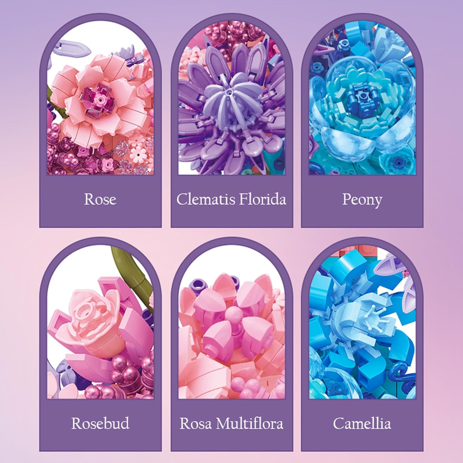 Pink Moon Flower Botanical Building Blocks, Artificial Bouquet Set, Home Office Wall Decor, Birthday Valentine'S Day Gifts for Woman Girls Ages 8+(977PCS) - Blue image number 5