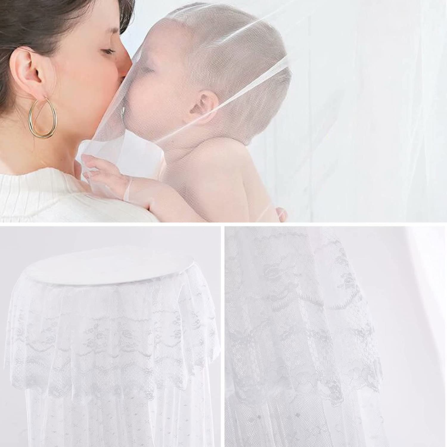 Baby Bed Canopy with Adjustable Clip-On Stand Baby Crib Cot Net Tent Hanging Dome Curtain Netting See through Mesh Bed Cover Net Stand Rod image number 2