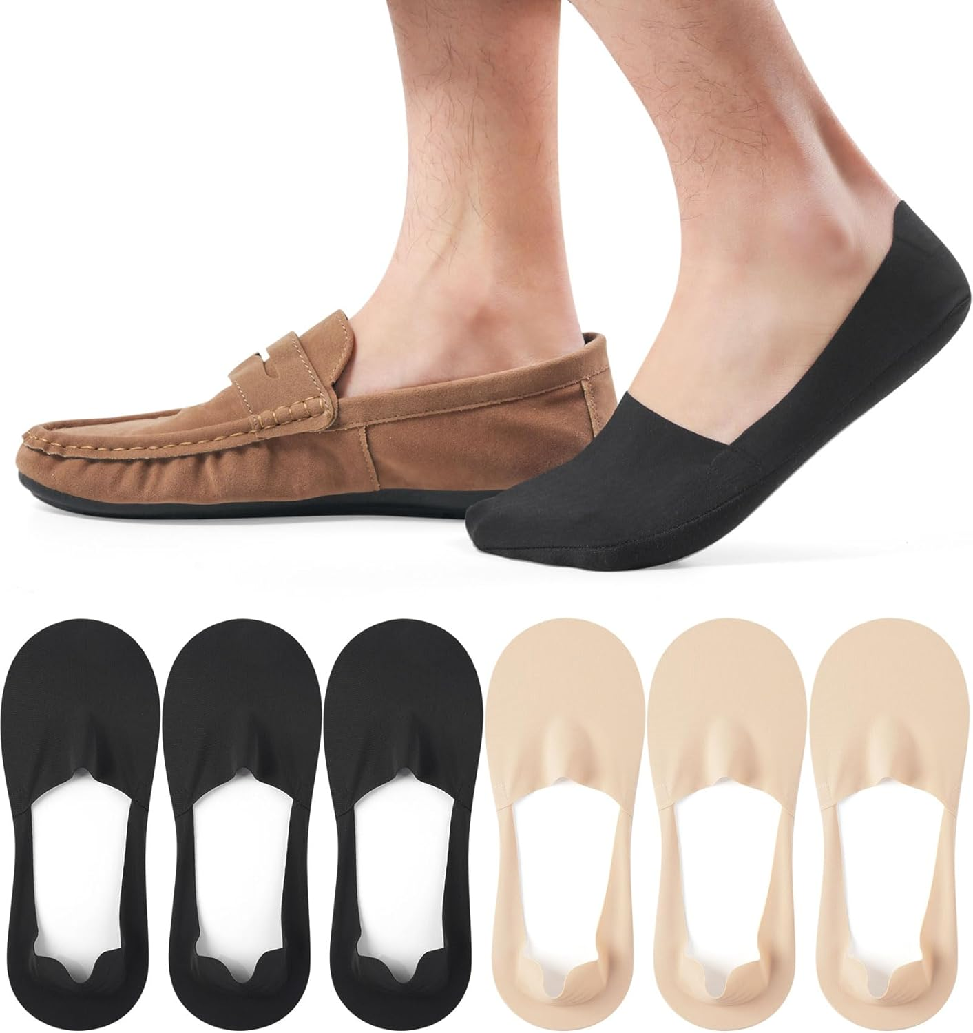 Mens Invisible Trainer Socks, No Show Socks Women Non Slip Nylon Hidden Shoe Socks Lightweight for Summer, 6 Pairs
