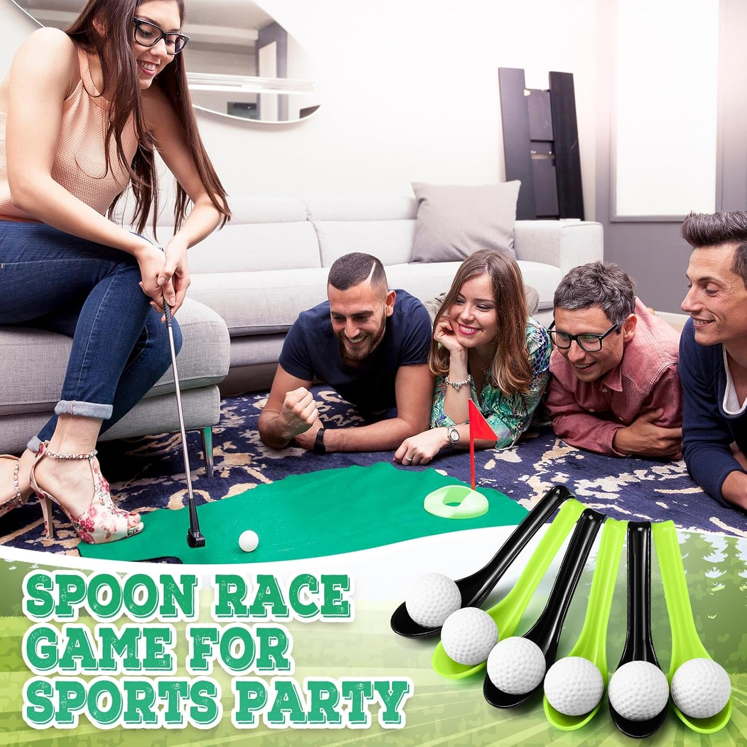 Pullcrease 12 Pack Golf Theme Party Spoon Relay Race Toy Set for Teens Adults, Mini Foam Golf Ball and Spoon Race Game for Sports School Birthday Party Indoor Outdoor Supplies Favors image number 2