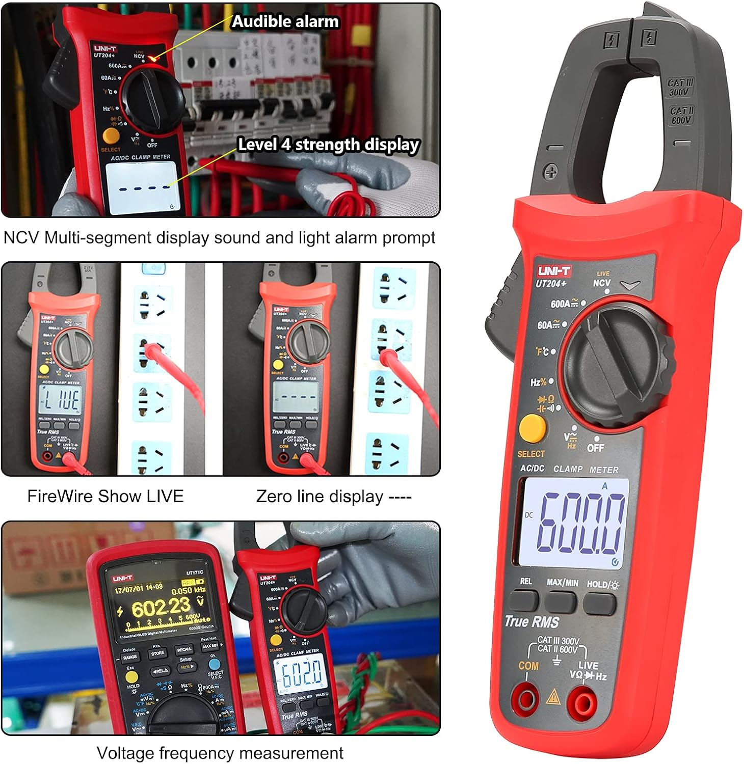 UNI-T UT204+ Digital Clamp Meter Temperature AC DC Current Voltage Resistance Tester Multimeter image number 3