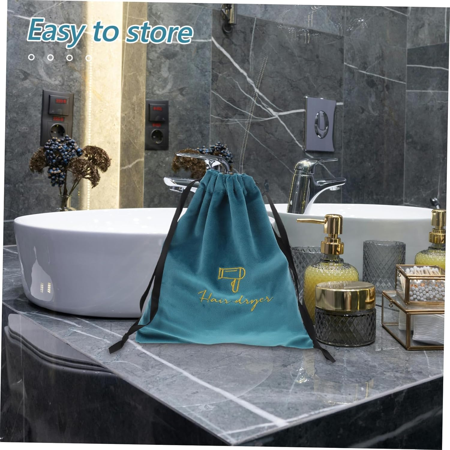 DONFAMDS Foldable Hair Dryer Bag Storage Case for Blow Dryer Pouch Drawstring Minimalist Design image number 6