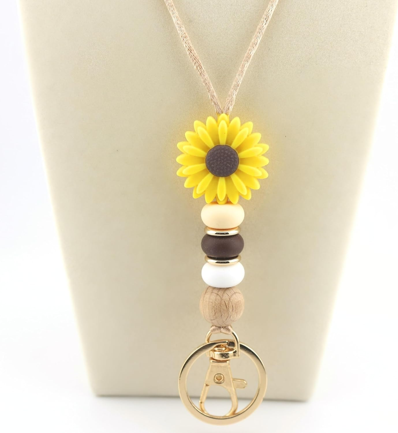 3 Pack Flower Teacher Lanyards ID Badge and Key Chain, Cute Silicone Beads Lanyard for Women Nurse Work Student