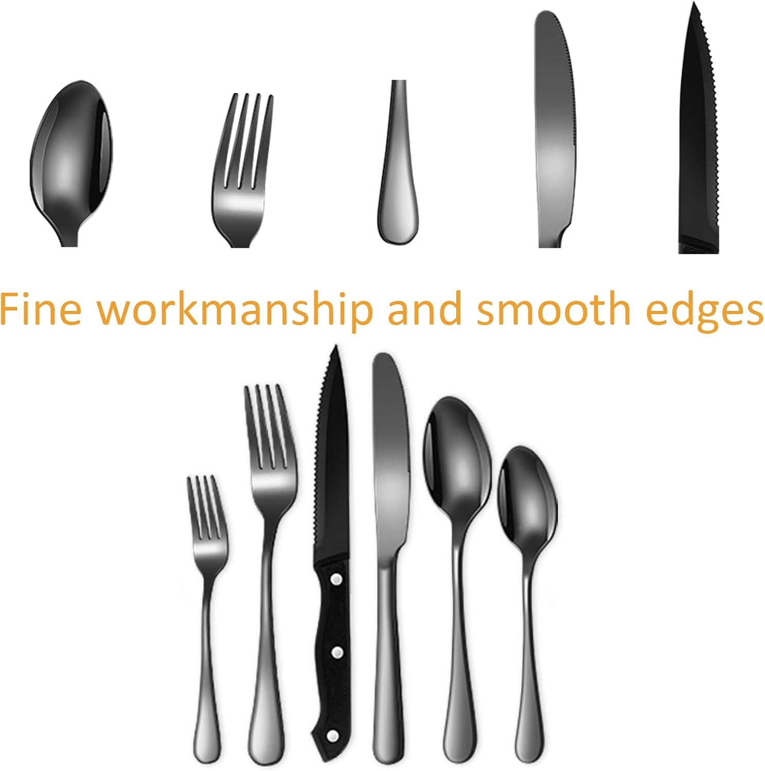 Shgarden 48Pcs Black Silverware Set Stainless Steel Black Flatware Set for 8 Mirror Polished Cutlery Utensil Set Eating Tableware Set for Home Kitchen Restaurant Hotel Dishwasher Safe SH0058 (Black) image number 2