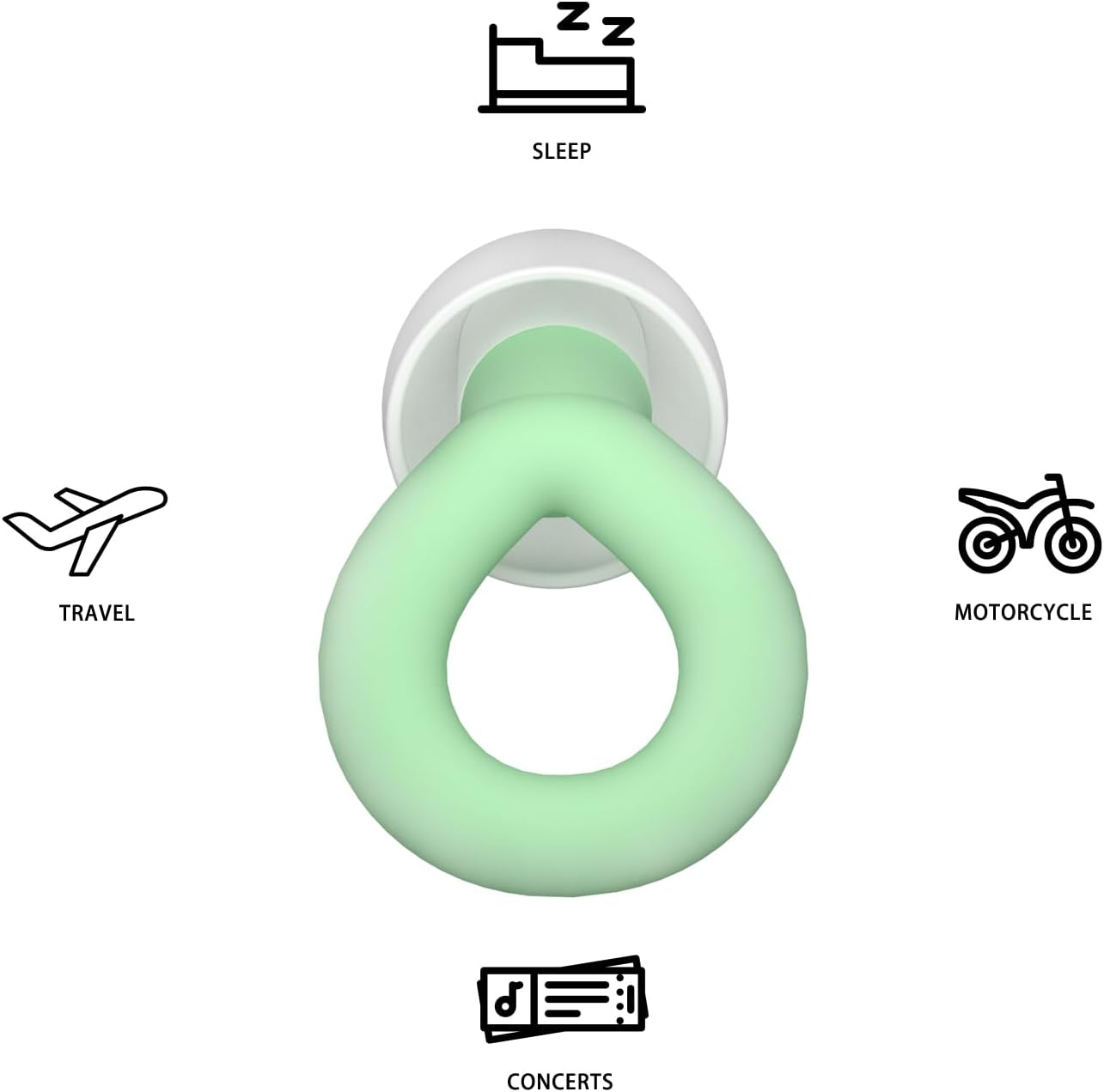 Ear Plugs for Noise Reduction NRR 33Db, Soft Silicone Ear Plugs for Sleeping Noise Cancelling, Concerts, Motorcycle, Travel & Noise Sensitivity, 8 Ear Tips in XS/S/M/L (Green) - Green image number 3