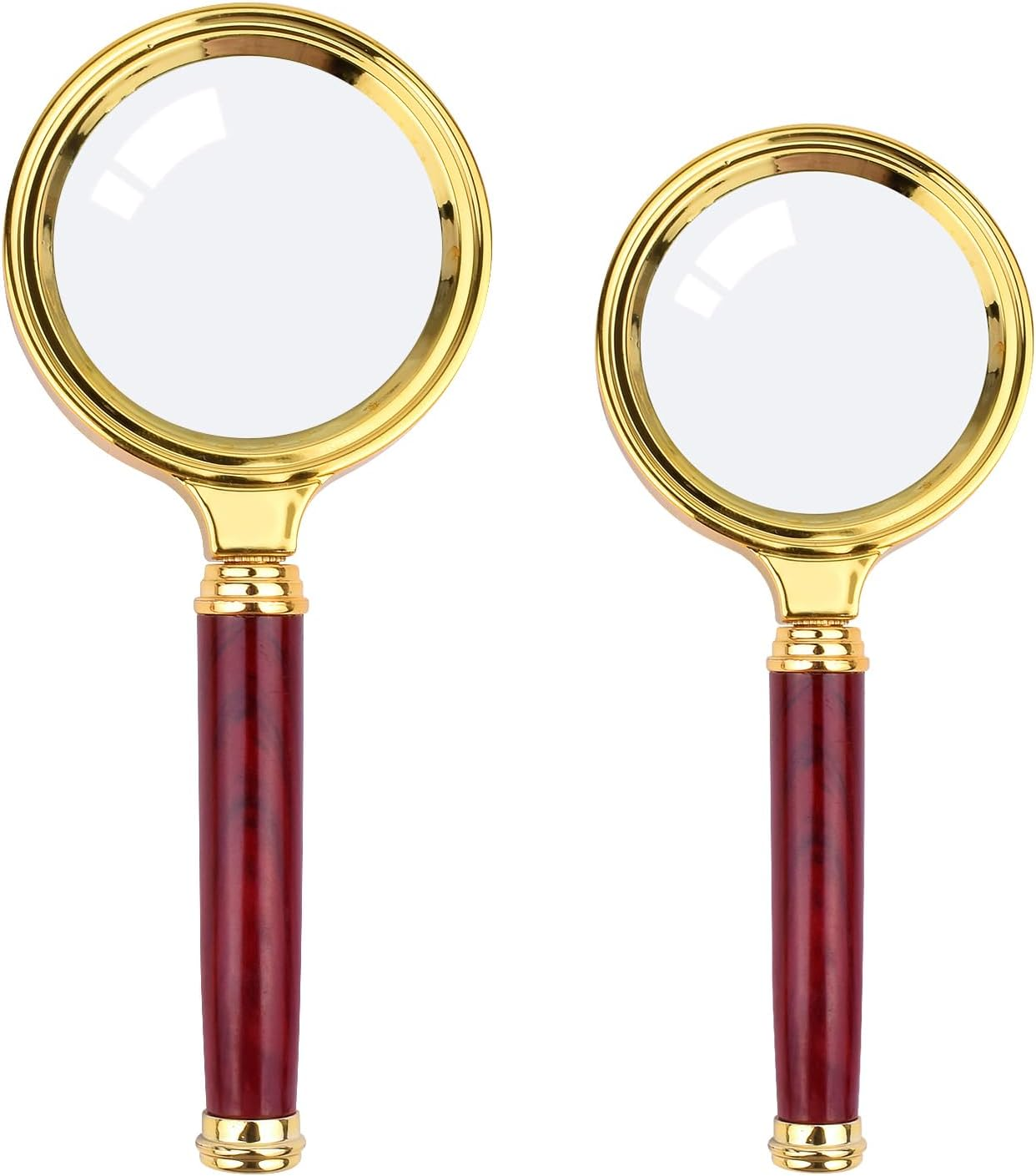 SAYEEC 10X Magnifying Glass, Handheld Reading Magnifier with Antique Mahogany Handle, 80Mm + 60Mm Magnify Glasses Lens, Magnifier Glass for Book Reading, Insect Observation, Classroom Science (2 Pcs) image number 3