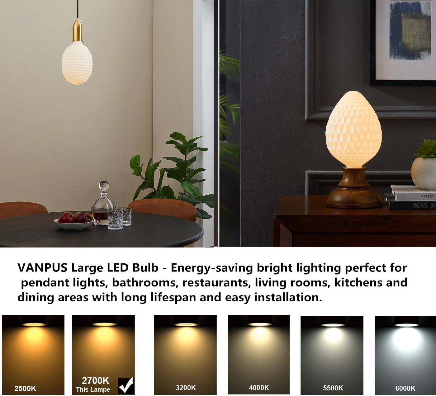 Vanpus E27 LED Warm White Filament 2700K 4W, Dim4Mbar Vintage Classic Edison LED Lamp Bulb T150 image number 4