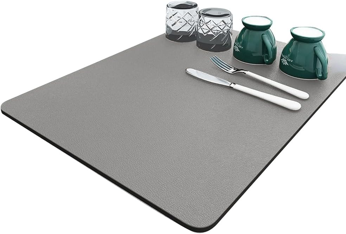 2 Pack Dish Drying Mat for Kitchen Counter &ndash; Super Absorbent, Heat Resistant with Non-Slip Rubber Back &ndash; Hide Stain, Easy to Clean, Coffee Machine, and Kitchen Draining (Grey, 40X60Cm) image number 1