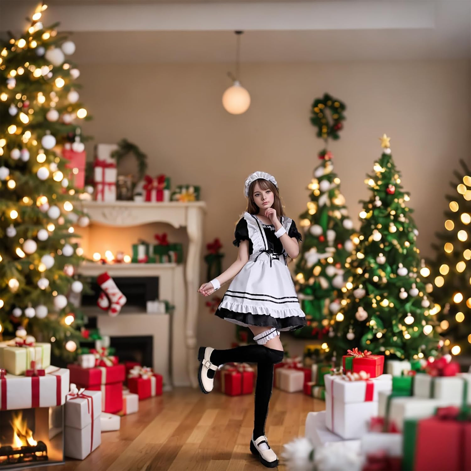 Maid Outfit Maid Cosplay Dress Cute Adult Halloween Christmas Party Costume with All Accessories image number 5