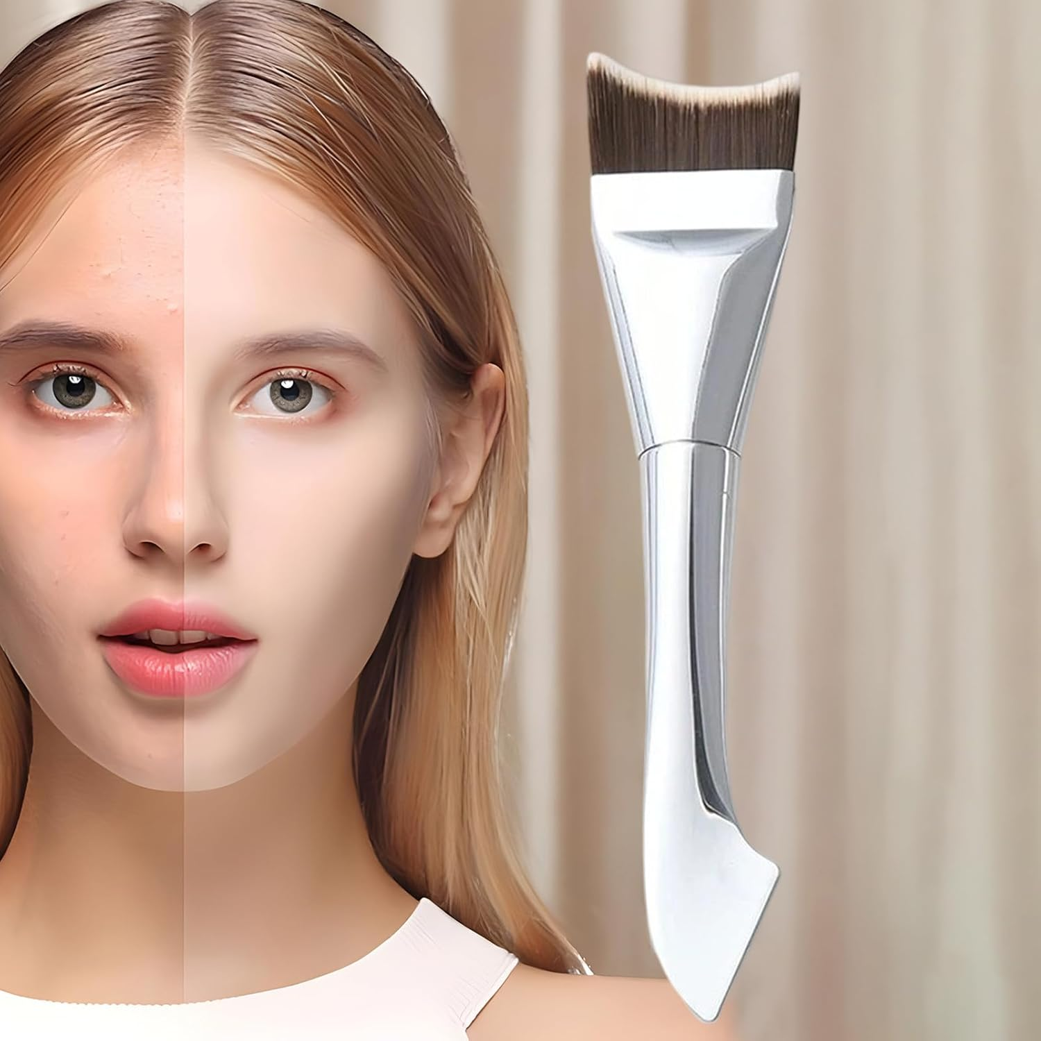 Liquid Foundation Brush | Wet Dry Use Concealer Tool | Concealer Brush - for Women Men Friend Coworker Cheek under Eye Nose Face - G1136 Double-Head Foundation Brush image number 3