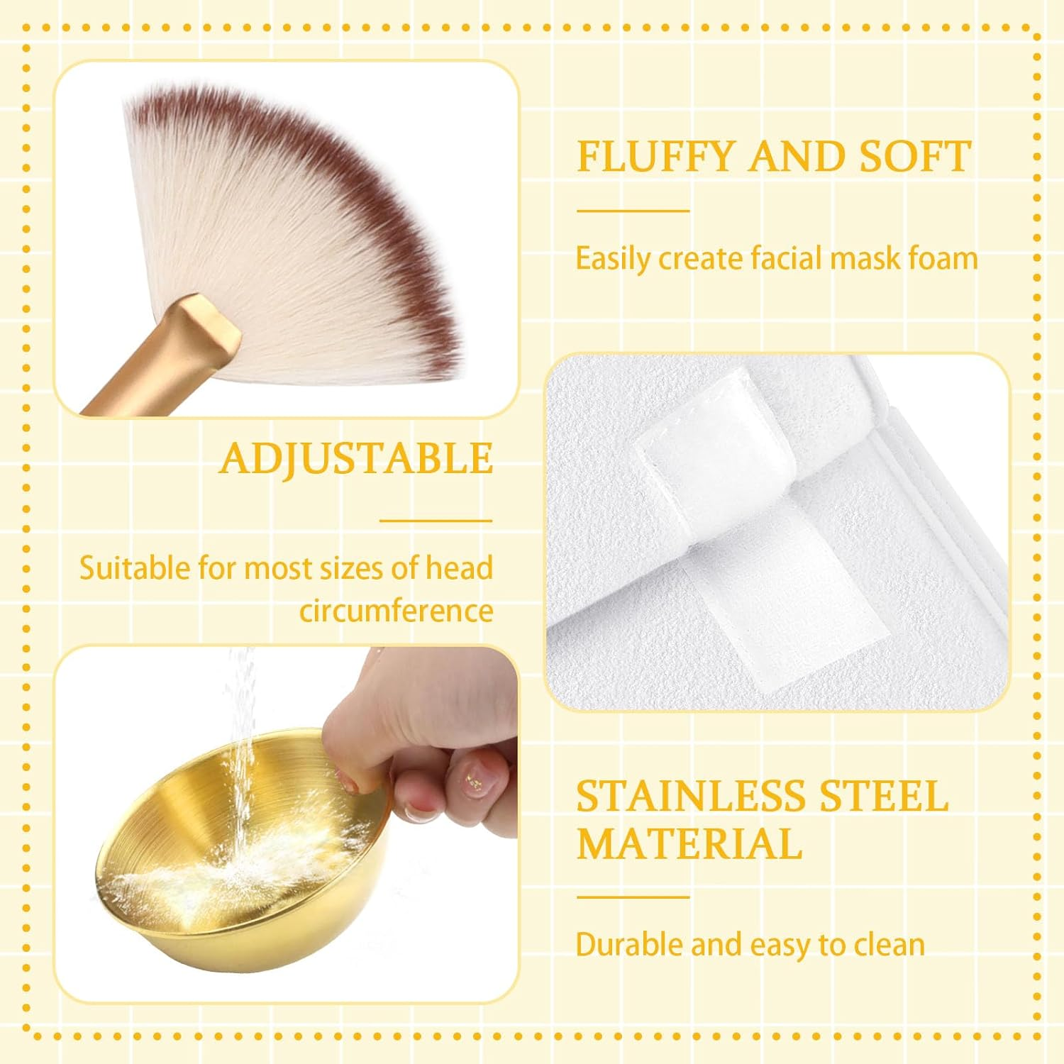 13 Pieces Esthetician Supplies Set, Cosmetic Fan Brush for Facial with Headband, Mixing Bowls, Makeup Spatula & Clear Zippered Cosmetic Bag, Skincare Applicator Tool for Home Salon Use