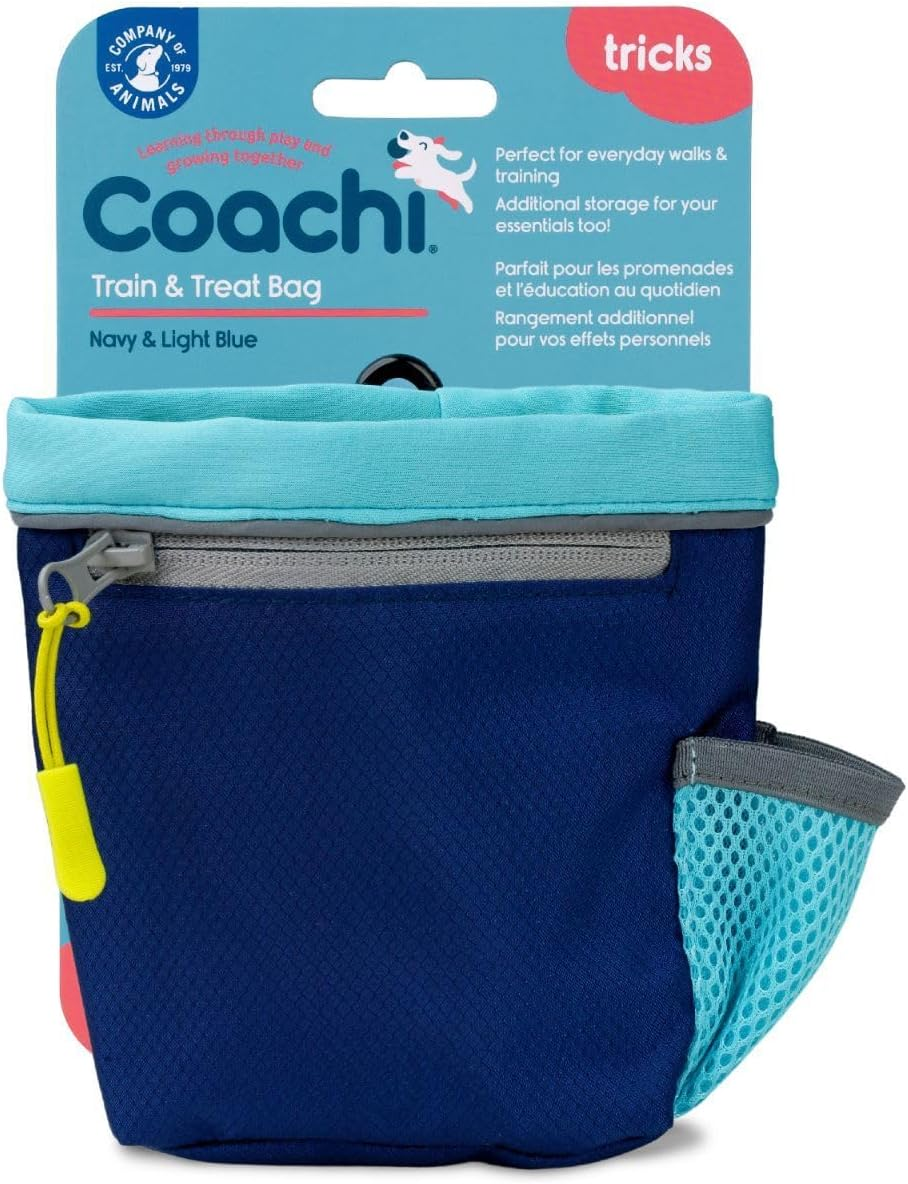 Coachi Train & Treat Bag, Pouch, Generously Sized Treat Compartment, Zipped Pocket, Drawstring Closure, Secure Attachment, Clips on Belt, Waistband or Pocket. Suitable for Dog Walking & Training