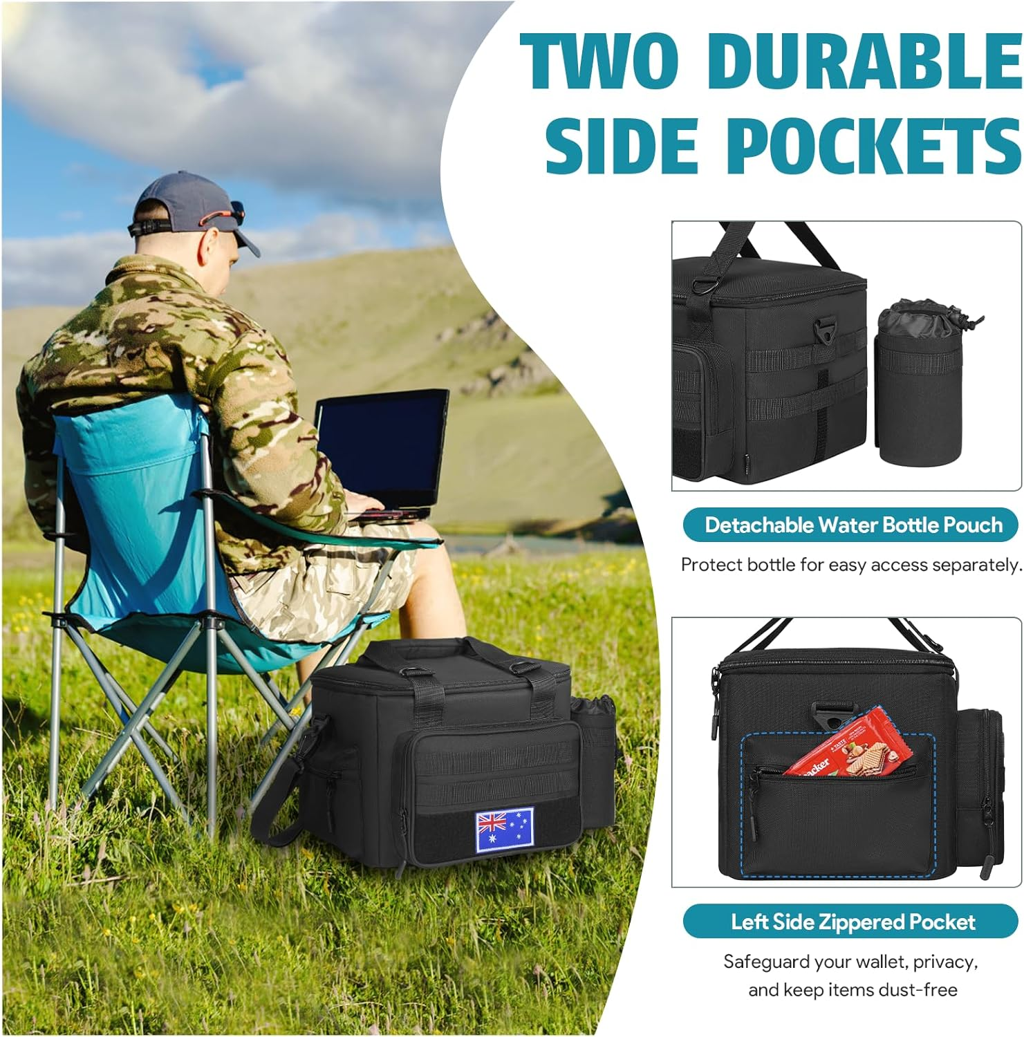 INSMEER 20L Insulated Lunch Bag for Men, Lunch Box for Adults with Leakproof, Lunch Box Cooler with Shoulder Strap Lightweight Lunchbox for Camping, Travel and Work image number 3