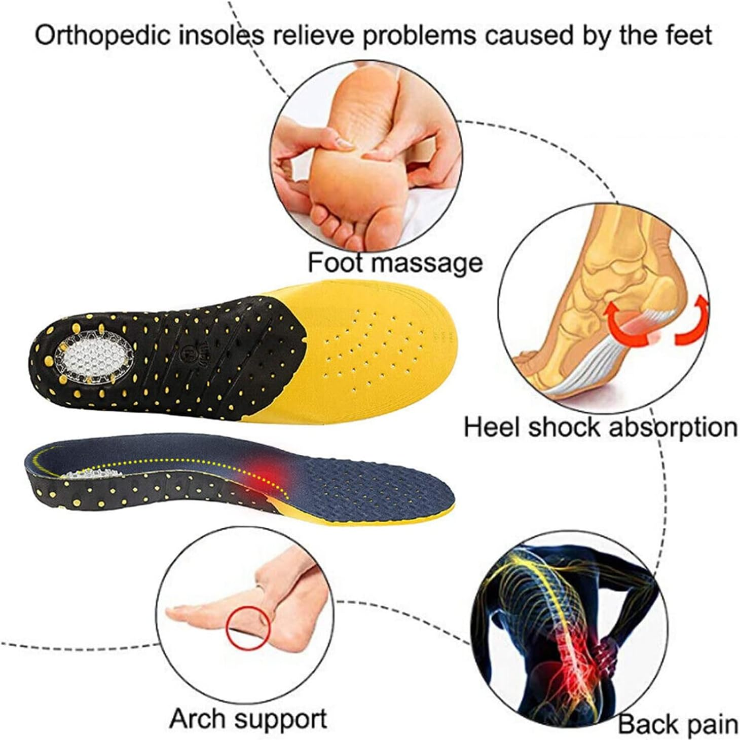 Orthotic Insoles for Shoes with Arch Support for Men and Women, Sports Inserts with Shock-Absorbing Gel for Relief from Flat Feet, Plantar Fasciitis, Foot Pain, and Heel Pain (Darkblue, S) image number 2
