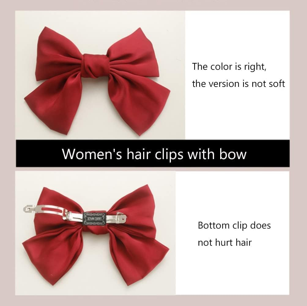 12Pcs Big Bow Barrettes with Long Silky Satin Tail, Large Hair Bow Clips for Women, Girls, Adult Teens - Hair Accessories image number 5