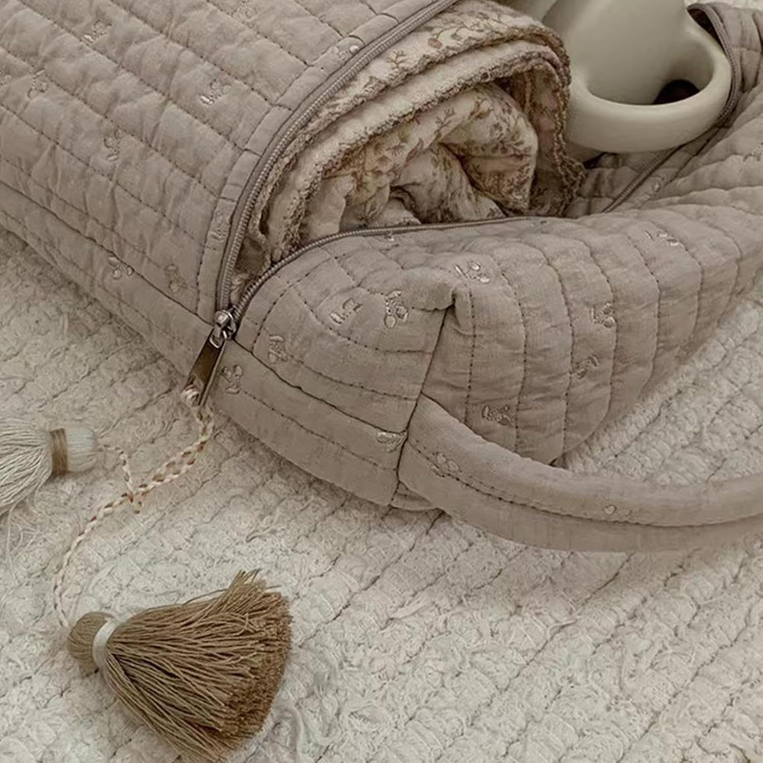 Diaper Bag for Diapers, Diaper Organizer for Changing Table - Quilted Cotton Diaper Bag for Nursery | Soft Diaper Organizer, Versatile Diaper Stacker For image number 5