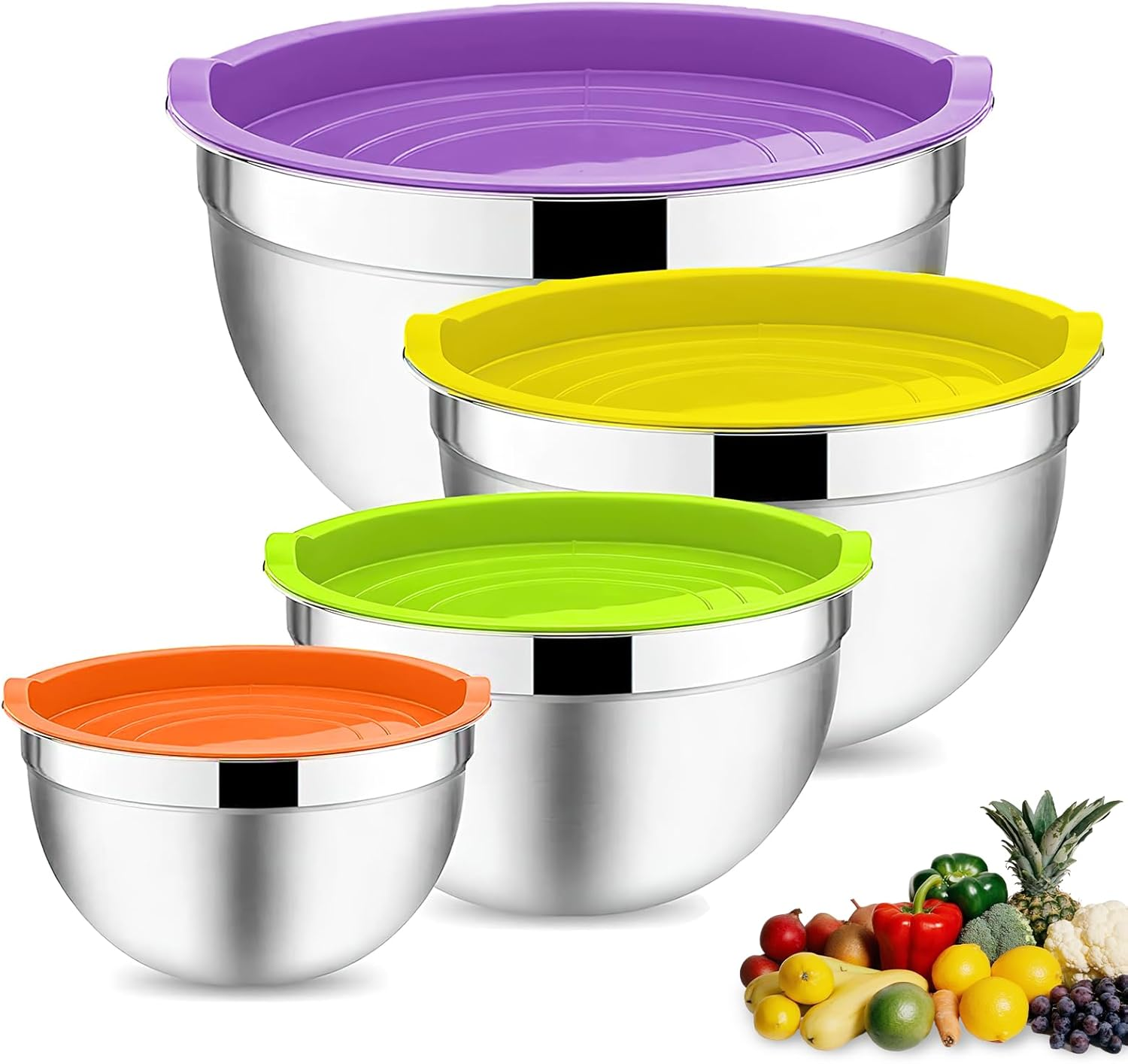 4Pcs Mixing Bowl Set, Stainless Steel Nesting Mixing Bowls Set, Salad Bowl with Lids for Baking/Cooking/Serving/Storage Dishwasher Safe image number 3