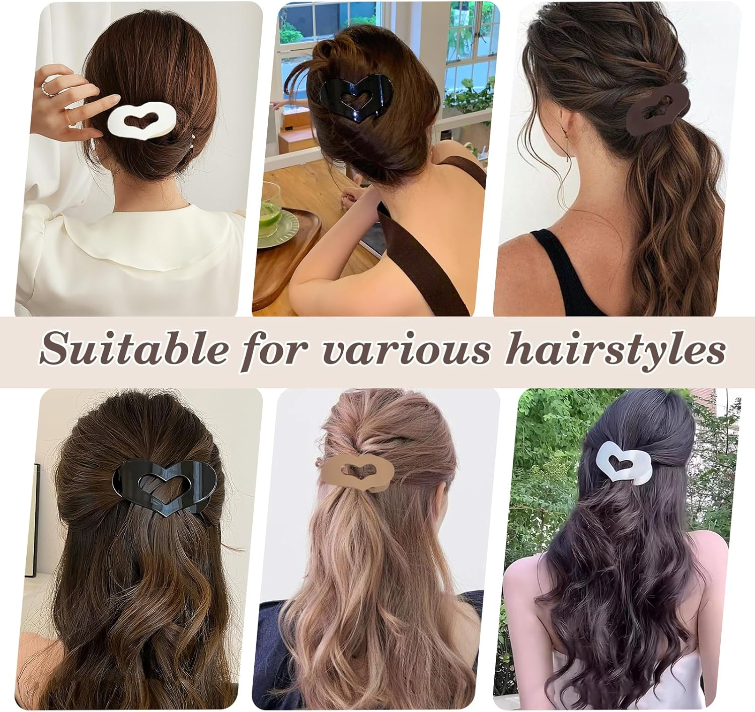 Leikedun Heart Hair Clips Women'S Flat Pack of 5 Hair Clips with Double Heart Design for Fine & Thick Hair, Matte Hair Clips for Women Girls image number 2