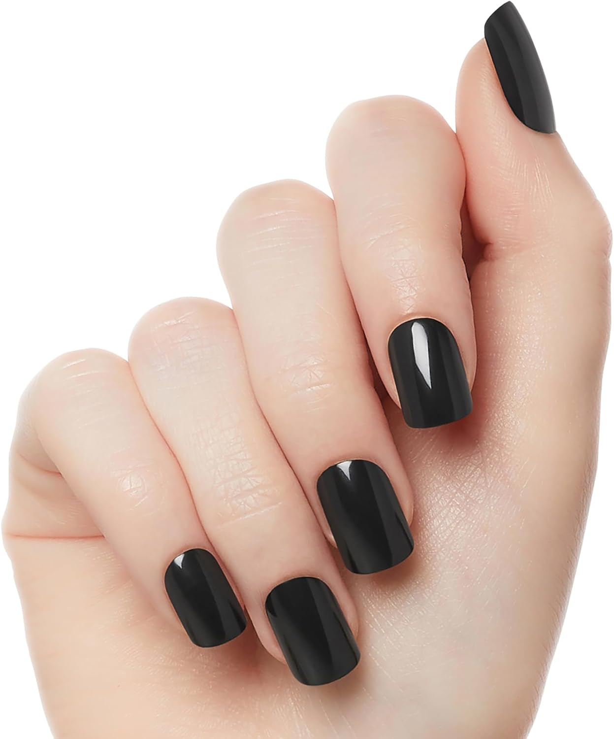 KISS Gel Fantasy Ready-To-Wear Press-On Gel Nails, &ldquo;Aim High&rdquo;, Short, Black, Nail Kit with 24 Mega Adhesive Tabs, Pink Gel Glue, Manicure Stick, Mini File, and 28 Fake Nails image number 5