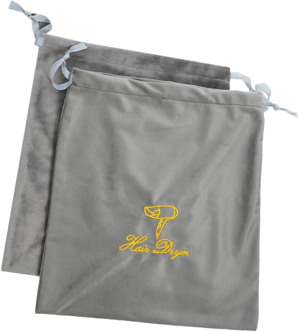 DONFAMDS 2Pcs Drawstring Hair Dryer Storage Bags Classic Grey Portable Blow Dryer Organizer Pouch for Travel Home Hotel Use image number 1