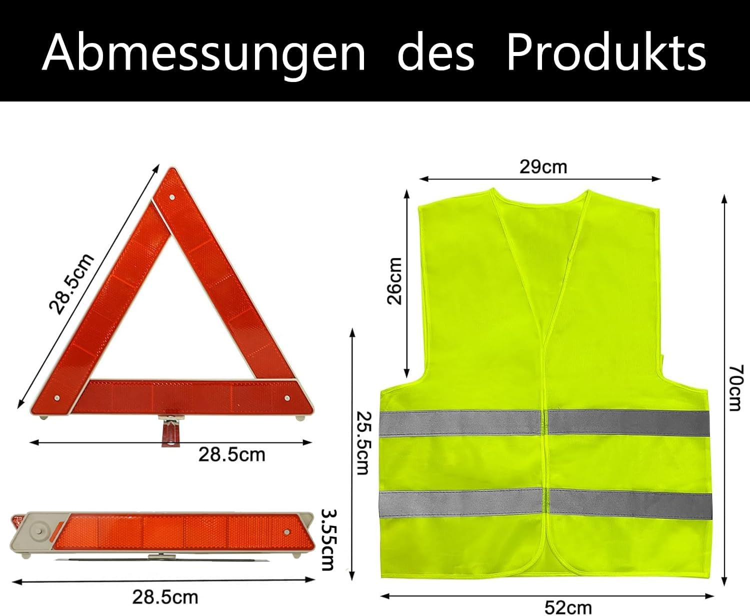 2 in 1 Emergency Warning Triangle & Reflective Safety Vest Kit, Car Safety Kit, Warning Triangles for Cars with Storage Case, Car Breakdown Kit, High Visibility Vest, Travel Roadside Aidt image number 3