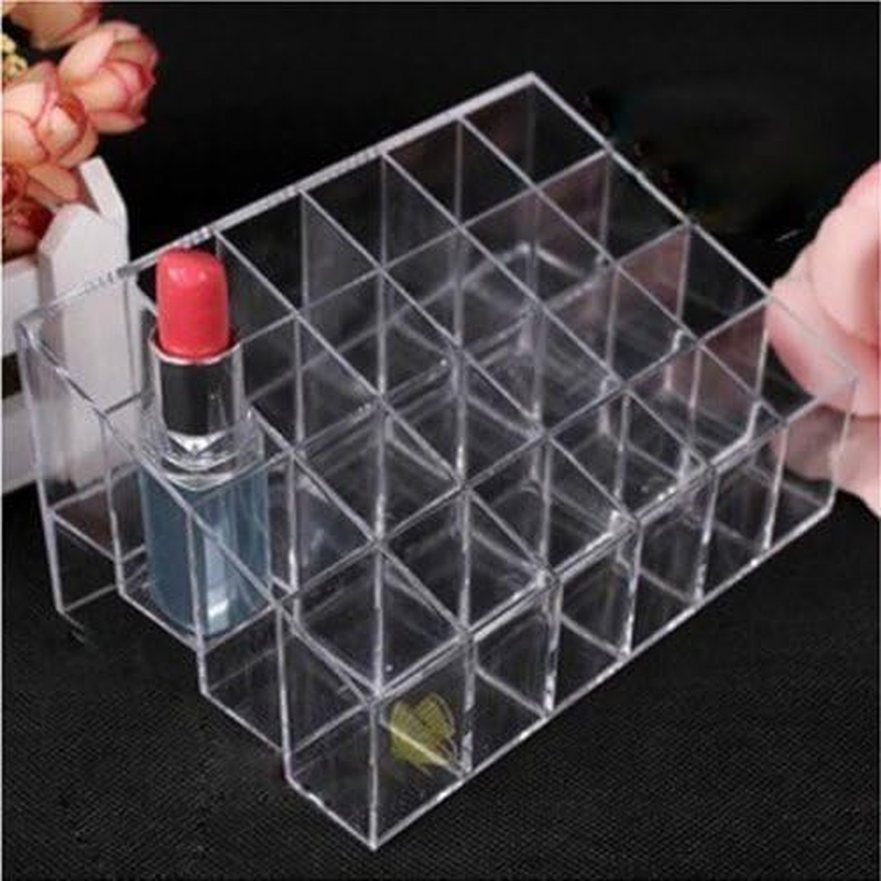 Onwon Transparent Cosmetic Makeup Organizer Clear 24 Lattices Lipsticks Cosmetic Lotion Makeup Organizer Storage Display Holder Stand image number 2