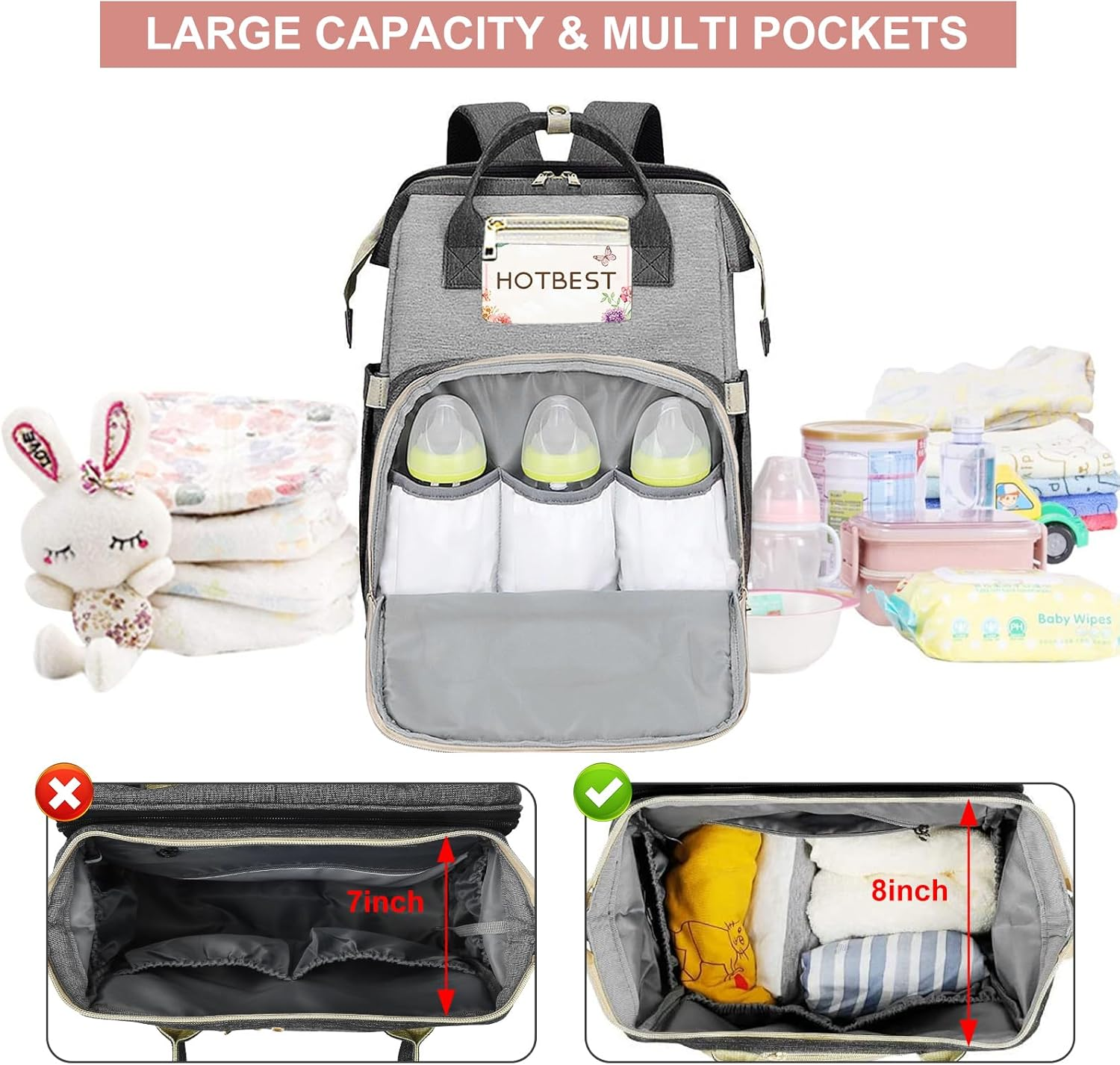 Baby Diaper Bag Backpack, Large Capacity Portable Baby Changing Bag, Multifunctional Nappy Bags, with 13 Pockets Waterproof Mummy Shoulder Bags, Travel Organize