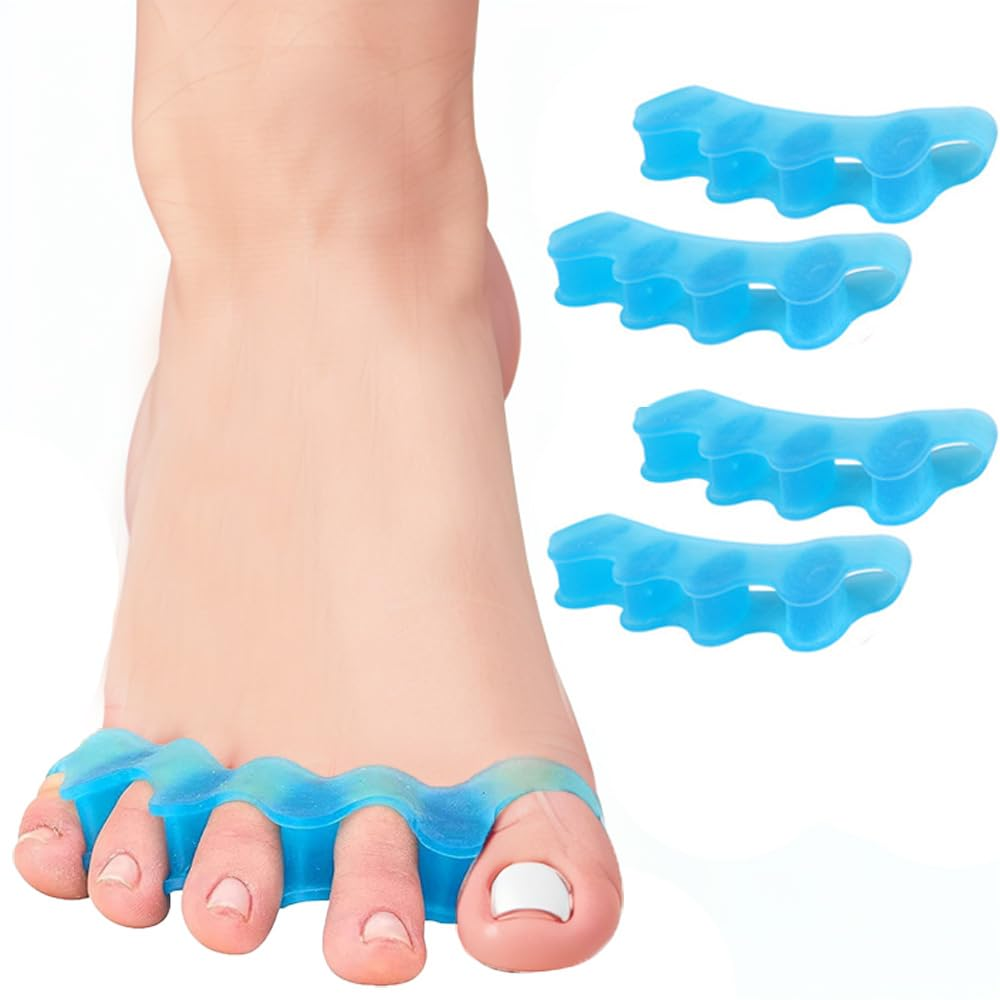 4Pcs Toe Separators,H HOME-MART Soft Gel Toe Spacers to Correct Bunions and Restore Toes to Their Original Shape,Bunion Corrector Toe Spacer Toe Straightener Toe Stretcher Toe Correctors (Blue+Blue(2 Pairs)) image number 2