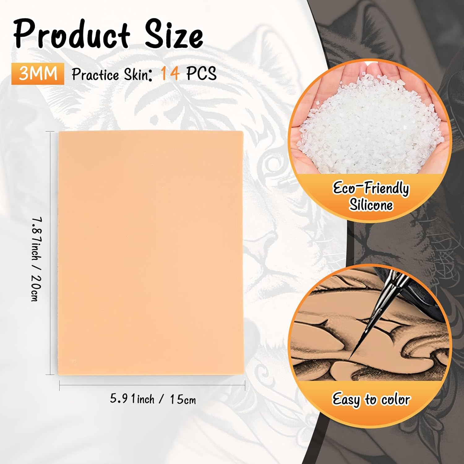 Practice Skin for Tattooing 3 MM, Thicker Design with a Realistic Feel and Easy to Color, Fake Skin Tattoo Perfect for Both Professional Tattoo Artists and Beginners. (14 PCS)