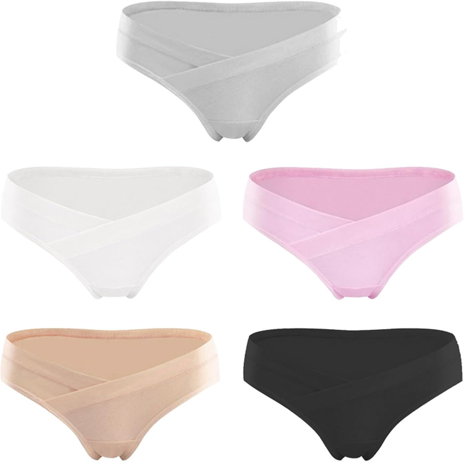 Women'S Cotton Maternity Panties 5-Pack under the Bump Hipsters Low Waist Pregnancy Briefs U-Shape