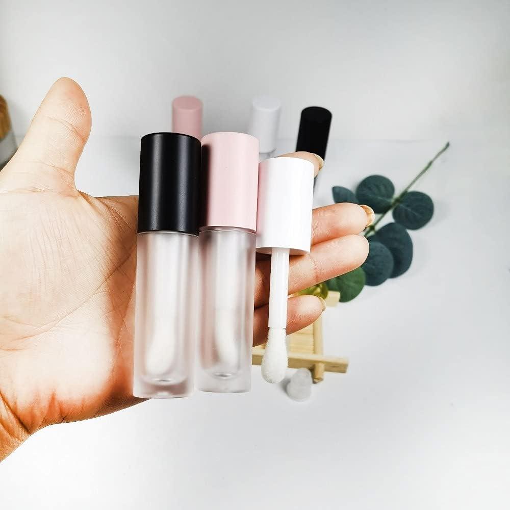 COSIDEA 24 Pcs Empty 5Ml Big Brush Frosted Lip Gloss Tube White round Lipgloss Tubes Container with Big Doe Foot Wand image number 2