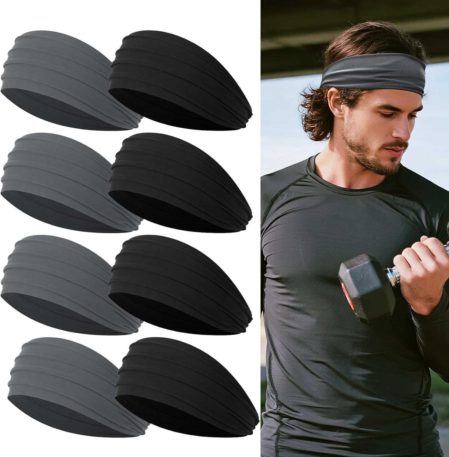 Sweat Hair Bands for Men Non Slip,Men'S Sports Headbands,8 Pieces