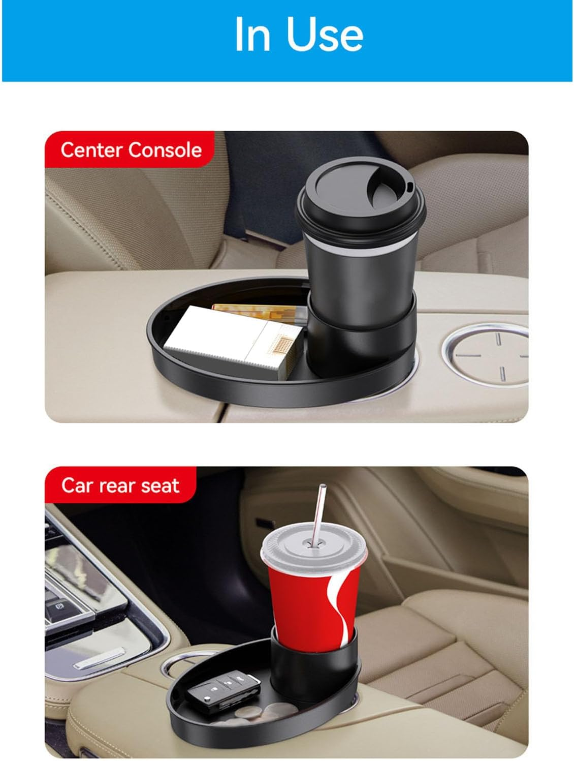 Car Snack Tray, Kids Carseat Cup Holder with Food Tray, Console Holder for Toddlers Activity Table, Roadtrip Essentials (Black) - Black image number 2
