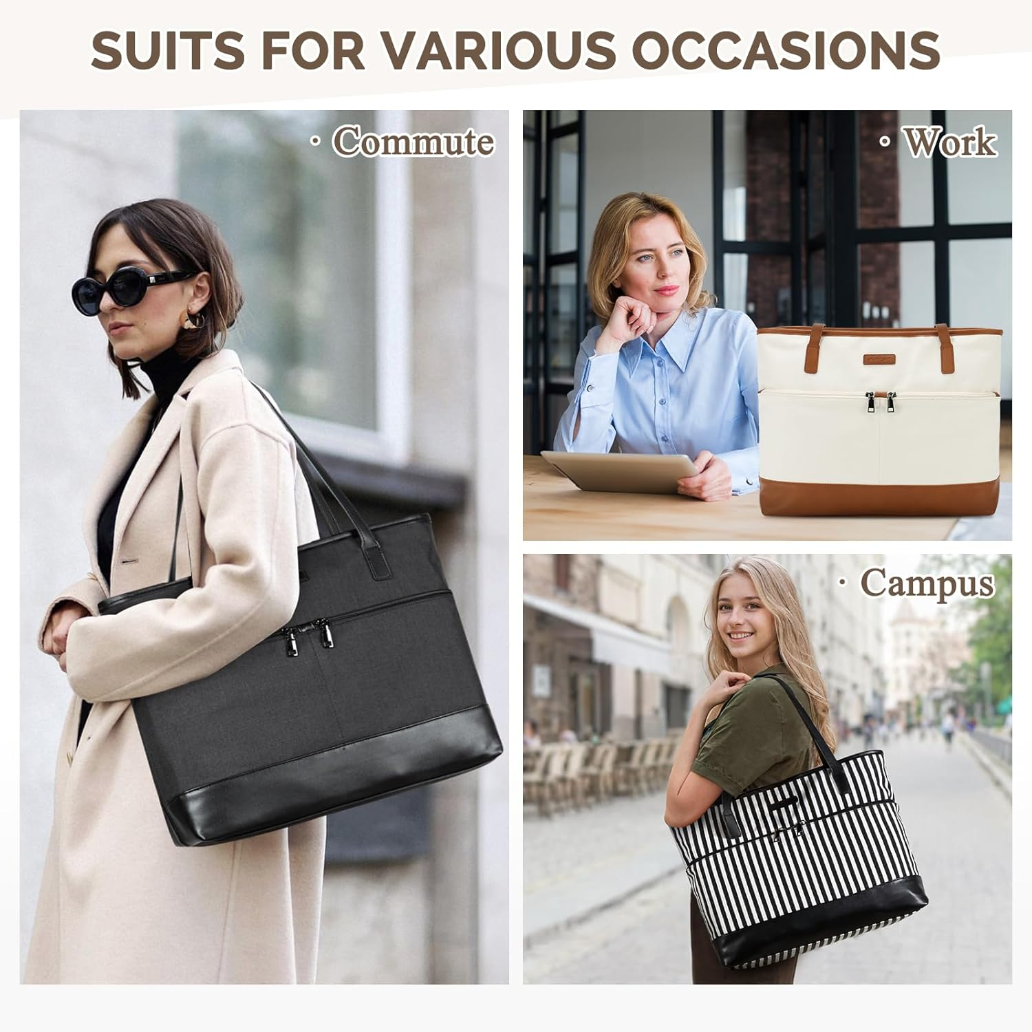 Laptop Tote Bag for Women, KASQO Water Resisitant 15.6 Inch Laptop Shoulder Bag Large Business Work Bag Teacher Nurse Handbag Briefcase for Travel, College, Office, Shopping