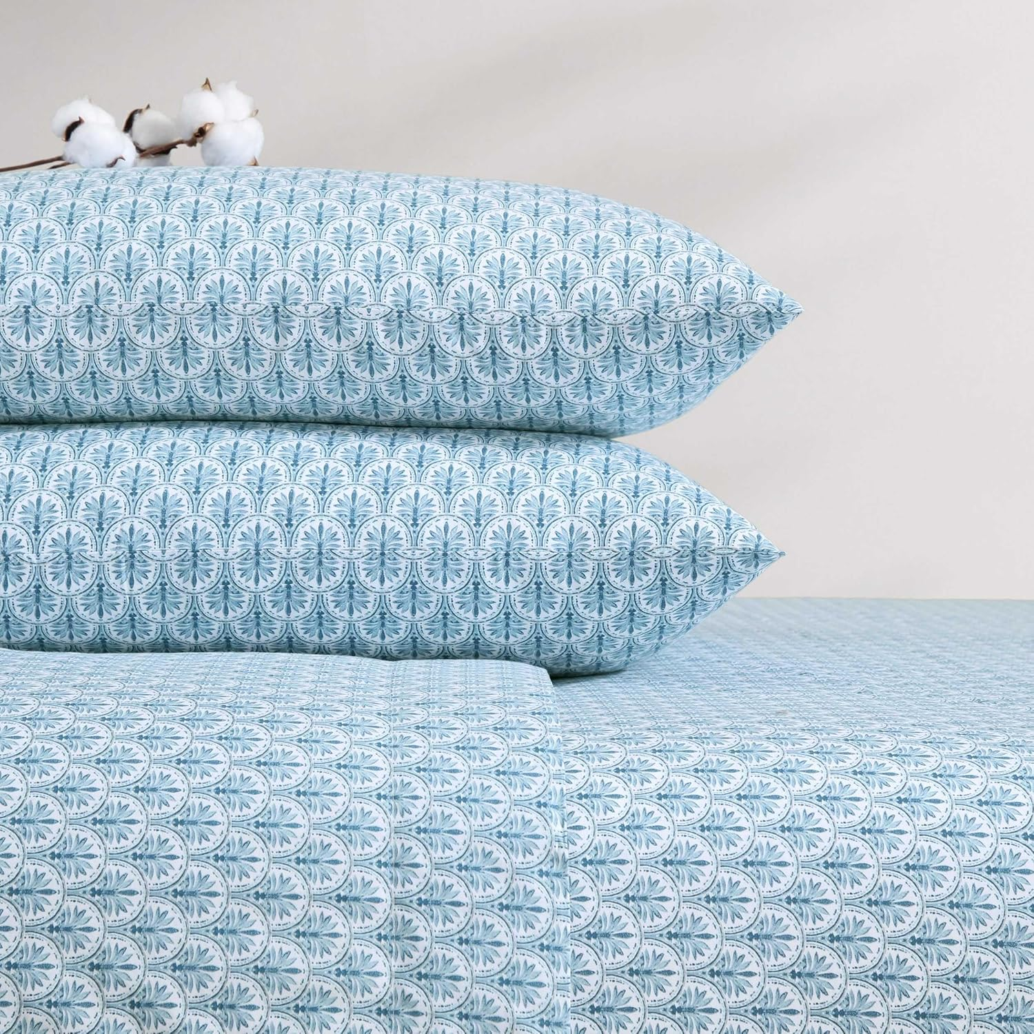 Tommy Bahama - King Sheet Set, Super Soft Cotton Percale Bedding with Matching Shams, Tropical Bedding Set, Oeko-Tex Certified (Coastal Batik Blue, King) image number 2