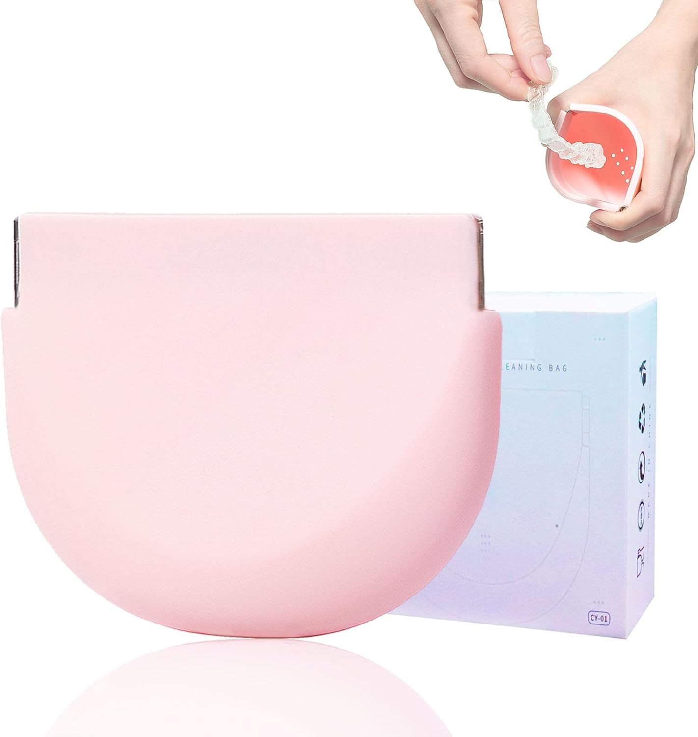 Cute Retainer Case with Vent Holes Food Grade Silicone Retainer Cleaner Case Dental Retainer Holder Case with Lanyard Slim Cool Thin Container Braces Case for Girls Women Kids Boys Men Portable Travel Denture Mouth Guard Aligner Case(Light Blue)