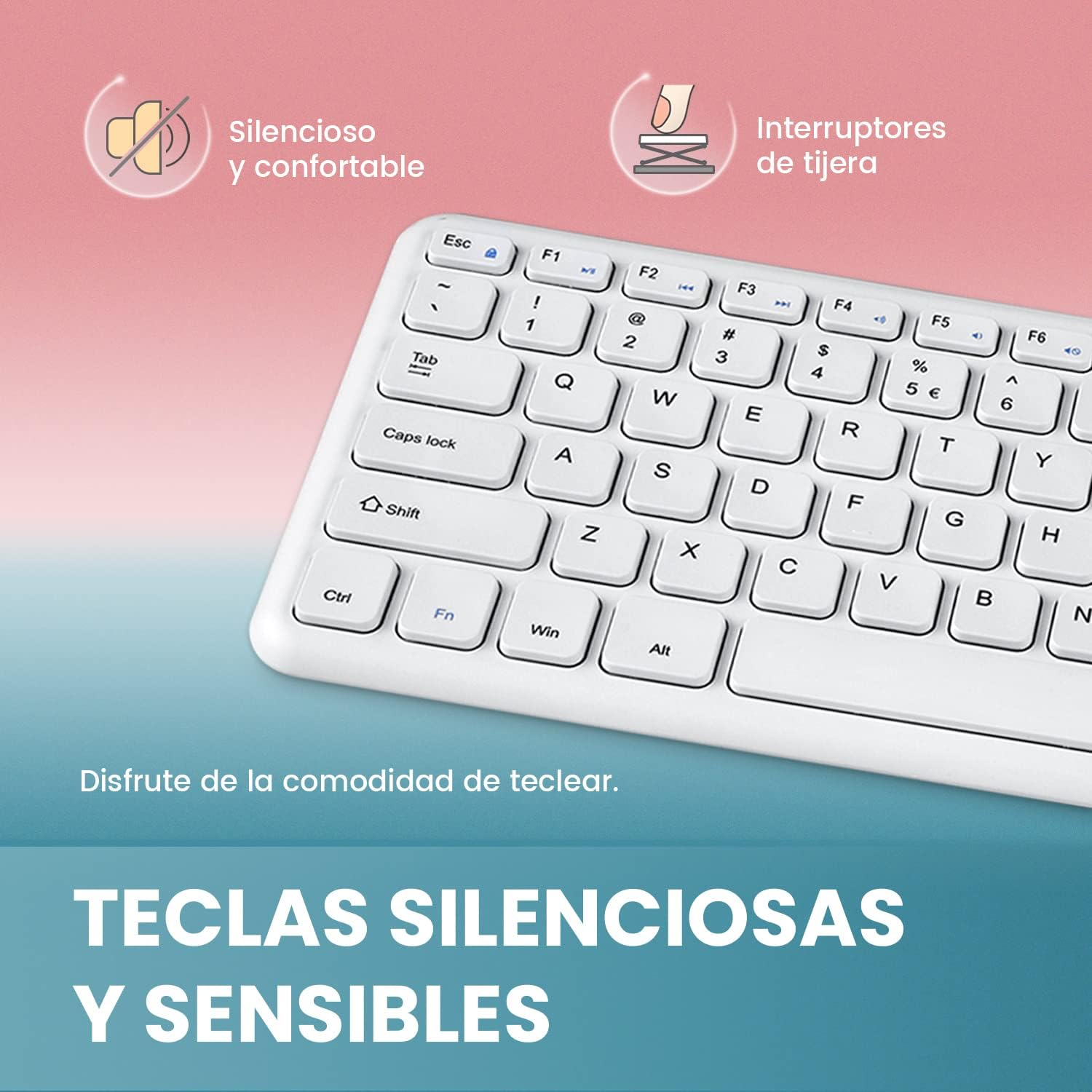 Perixx PERIBOARD-213W USB Wired Keyboard - Compact Design with Number Keypad - White - Spanish QWERTY with &Ntilde; image number 3