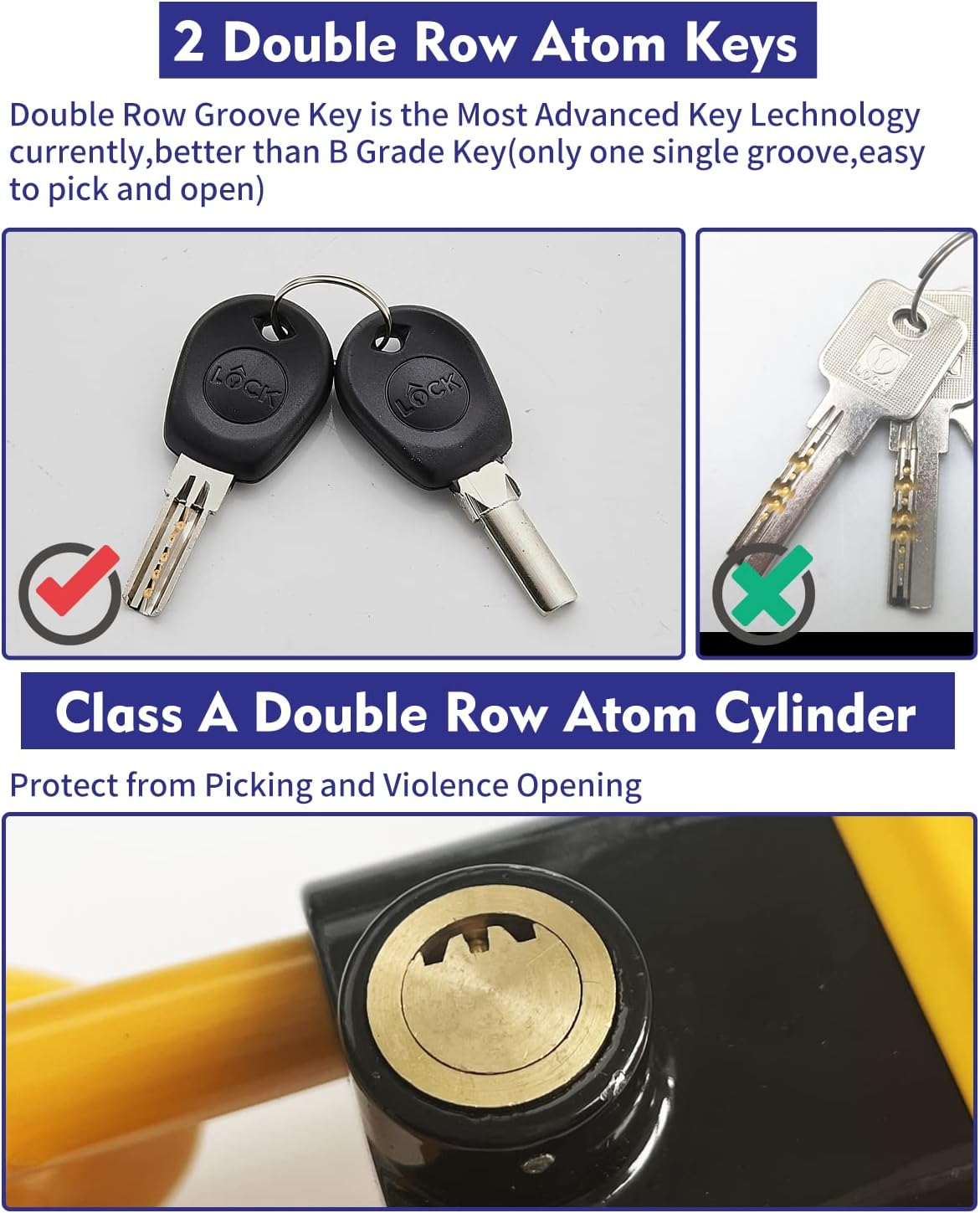 Steering Wheel Lock Anti-Theft Heavy Duty Secure Car Device, Adjustable Length Clamp Double Hook Locks, Universal Fit for Cars, Trucks, Vans and Suvs