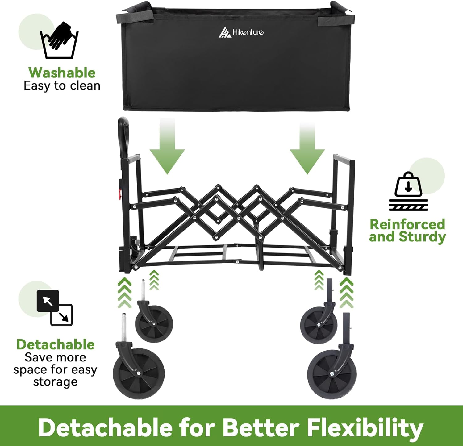 Hikenture Ultra-Compact Folding Wagon Cart - Heavy-Duty All-Terrain Utility Cart, Portable Collapsible Grocery Wagon for Outdoor, Camping, Sports, Beach & Shopping image number 2