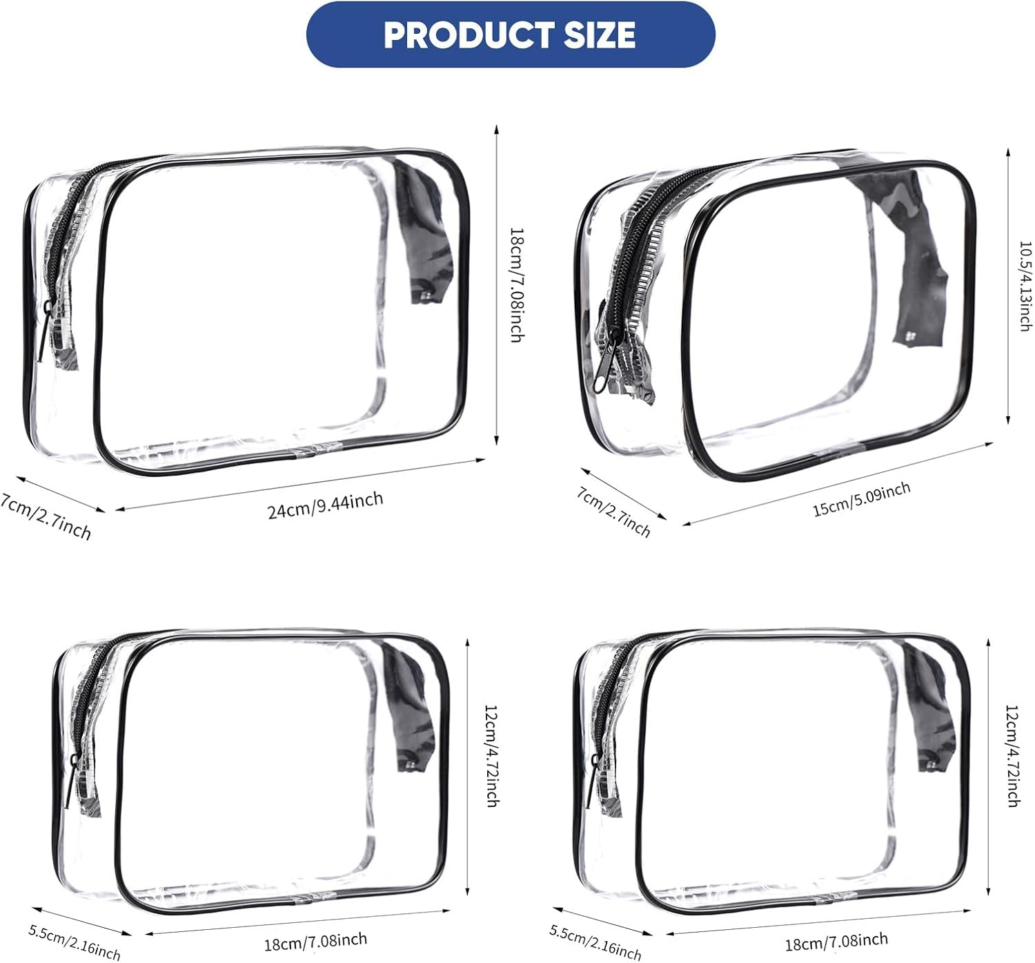 4 Pcs Large Clear Makeup Cosmetic Toiletry Organizer Bag,Clear Makeup Bags DIY Clear Cosmetic Bags Transparent PVC Waterproof Snack Bag Travel Clear Toiletry Bag for Women - 6 Pack image number 2