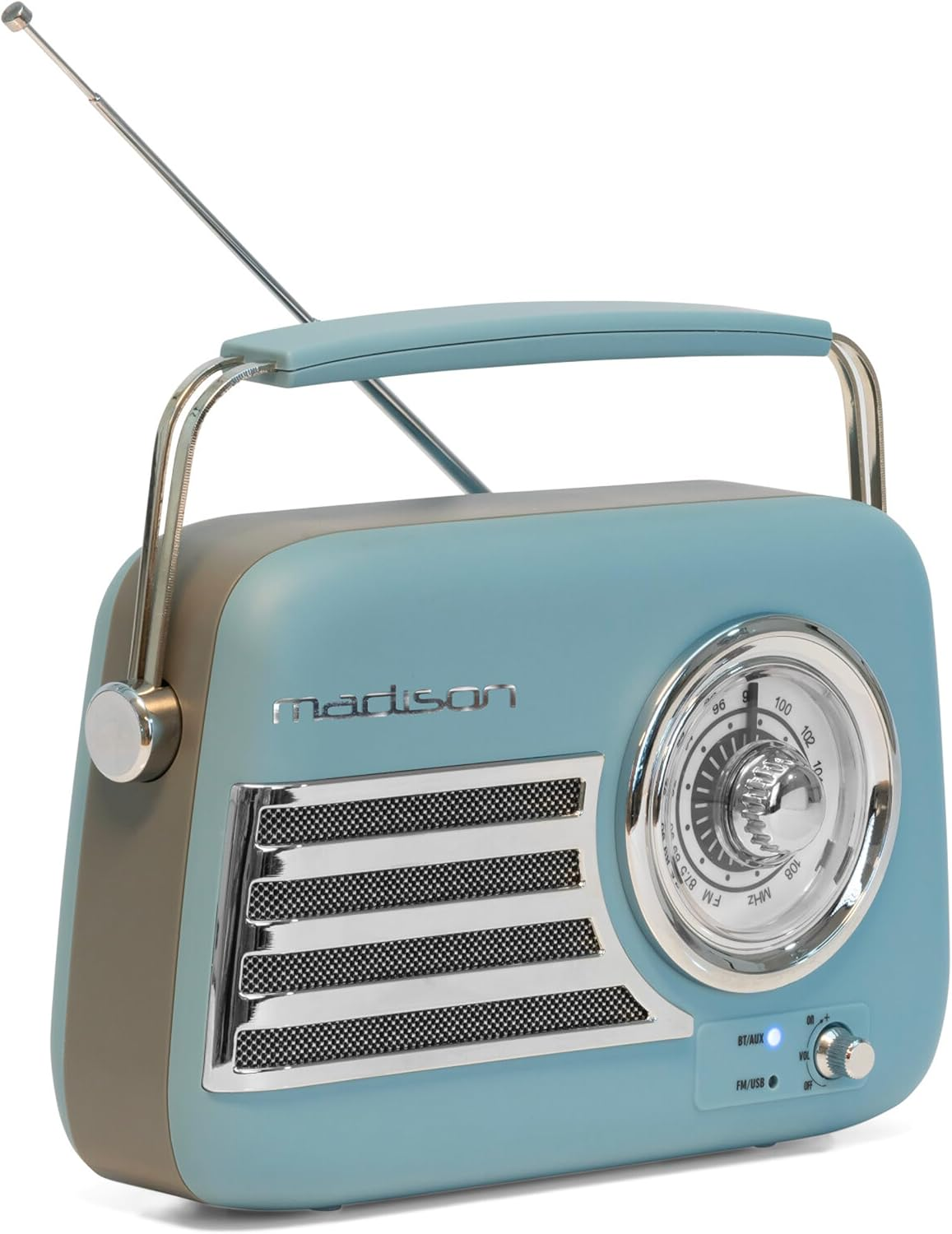 Madison - FREESOUND-VR40P - 30W Vintage Long Life Battery Radio with Bluetooth, USB and FM - Pink